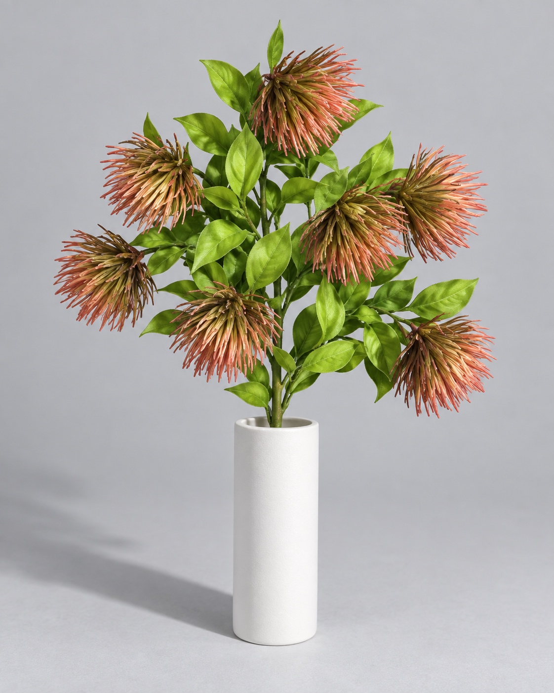 Coral Brown Artificial Pincushion Flower Branch 5