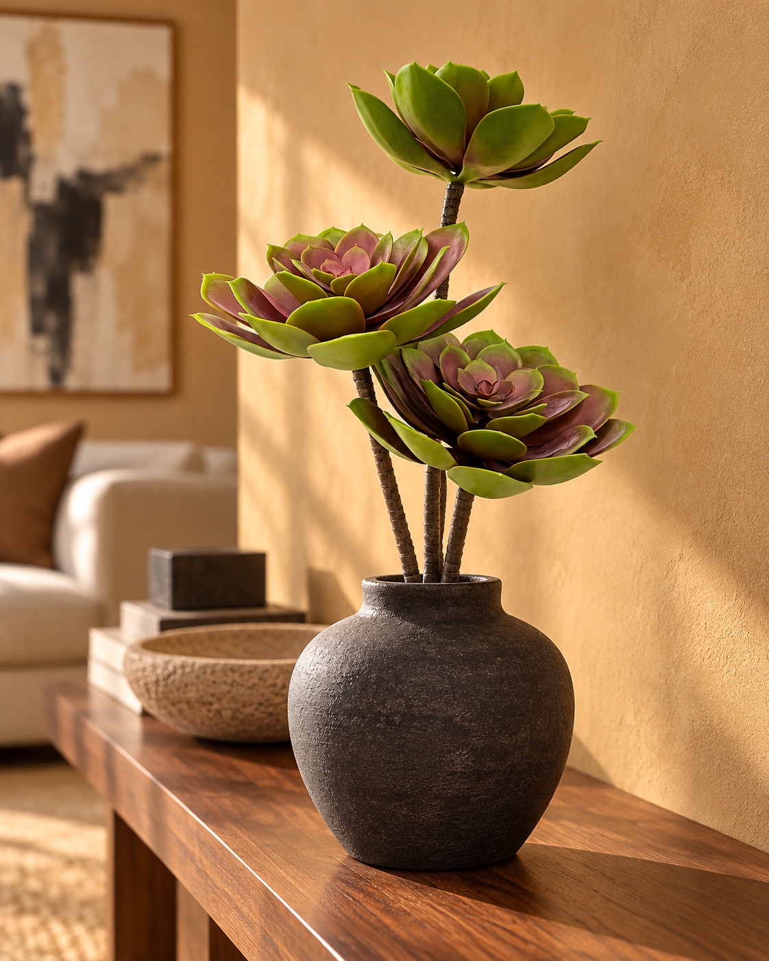 Artificial Green and Burgundy Succulent Spray 3