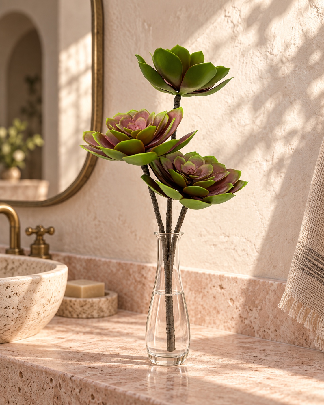 Artificial Green and Burgundy Succulent Spray 6