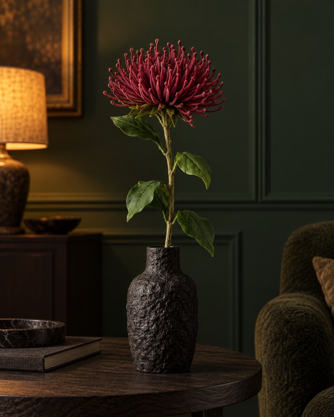 Red Artificial Pincushion Flower Stem 4
