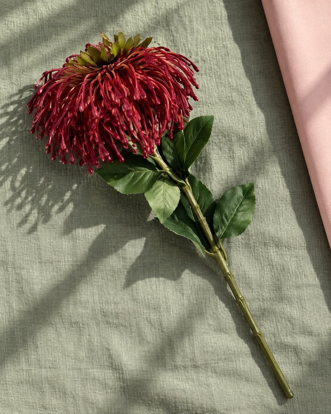 Red Artificial Pincushion Flower Stem 2