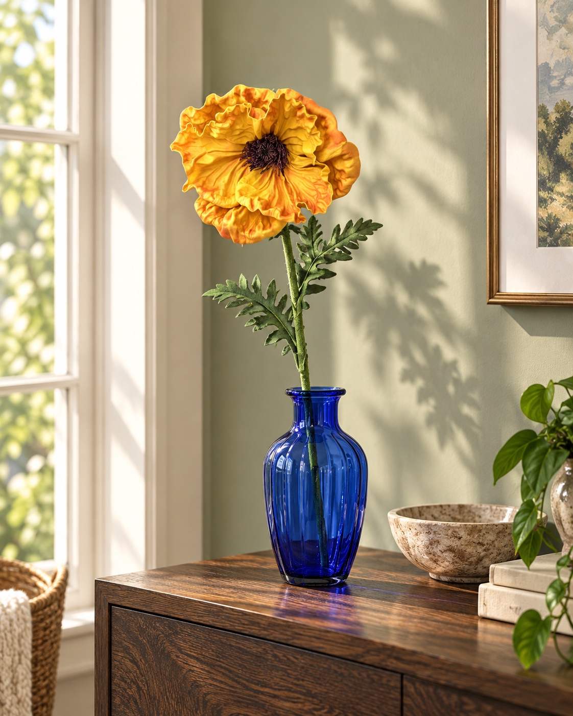 Golden Yellow Artificial Poppy Stem 3