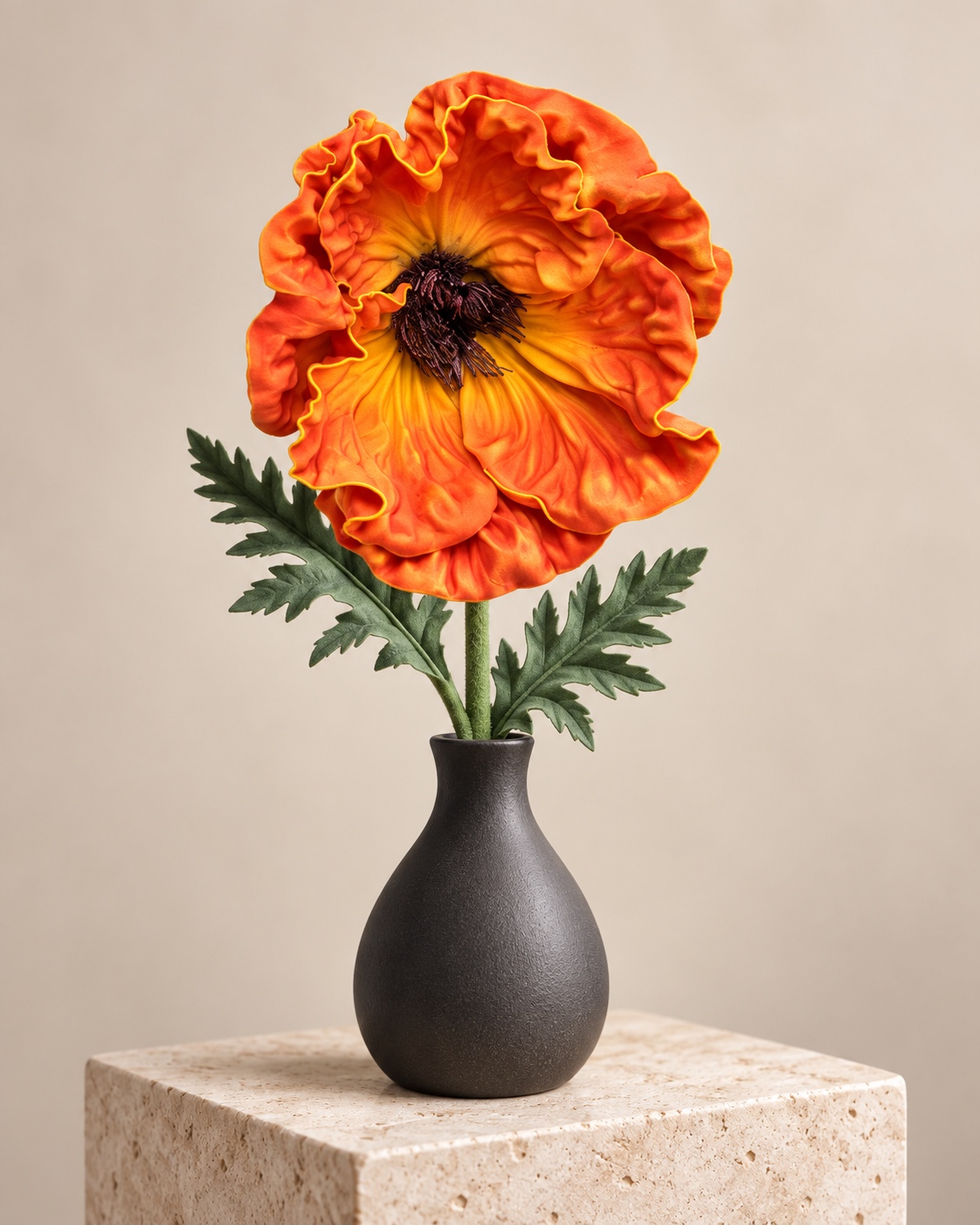 Vivid Orange Artificial Poppy Stem 2