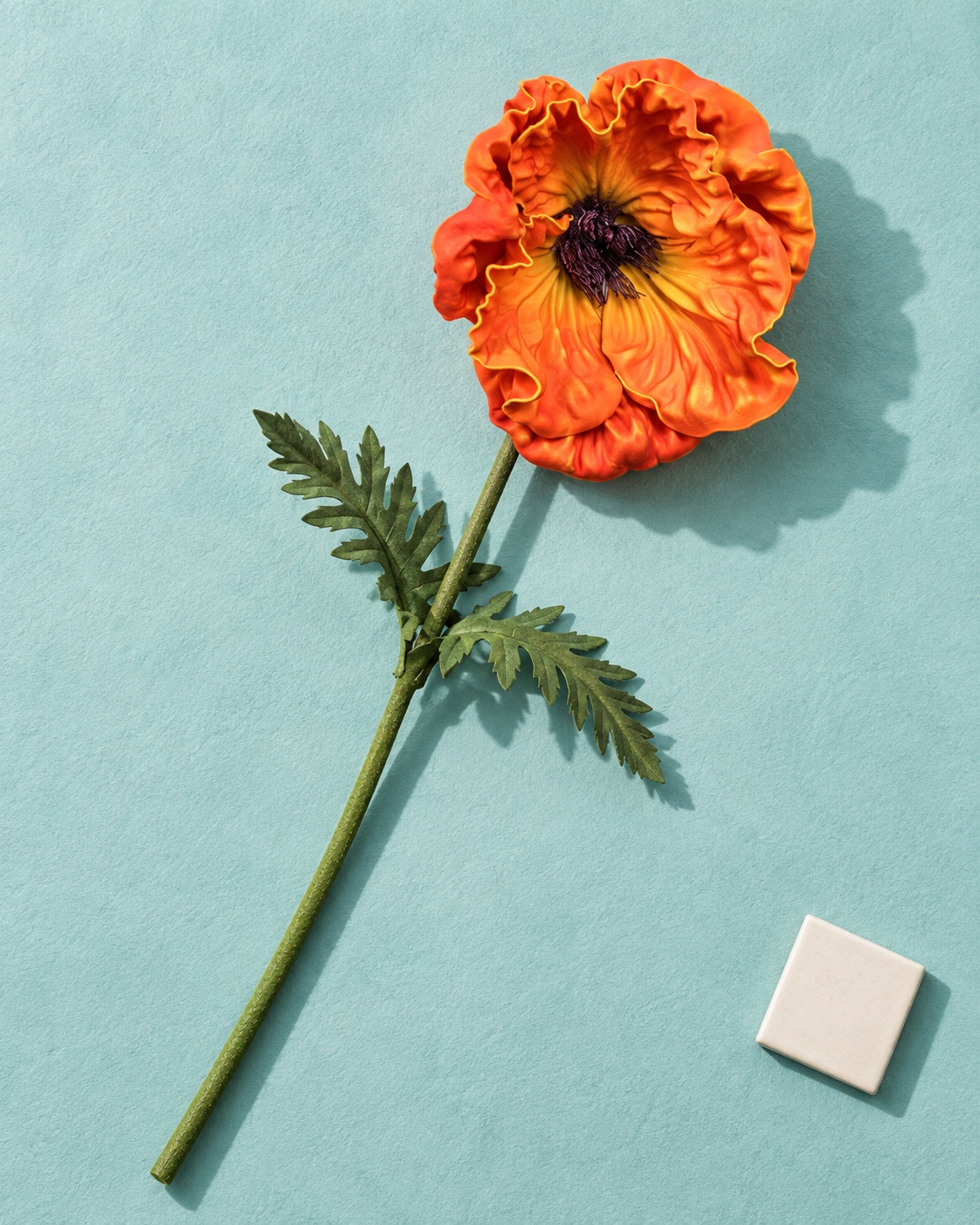 Vivid Orange Artificial Poppy Stem 5