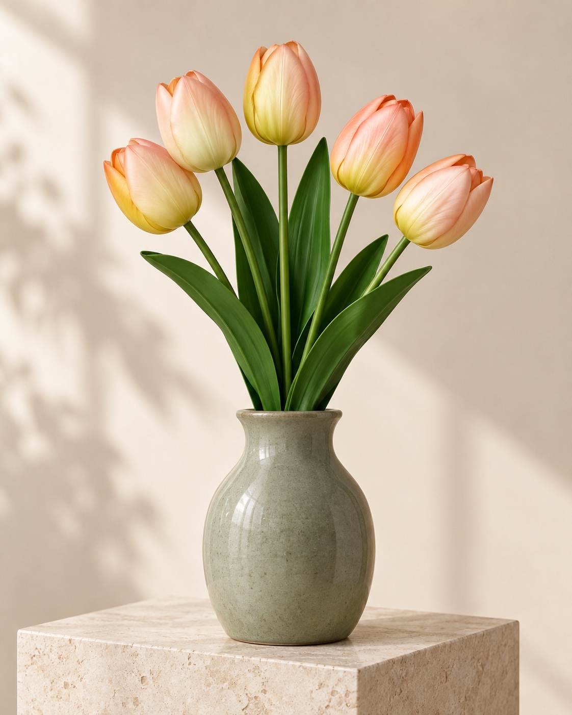 Champagne Peach Five Head Artificial Tulip Bunch 4