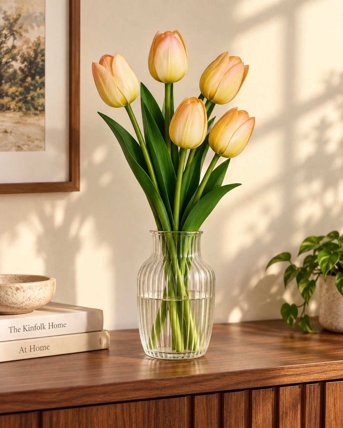 Champagne Peach Five Head Artificial Tulip Bunch 3