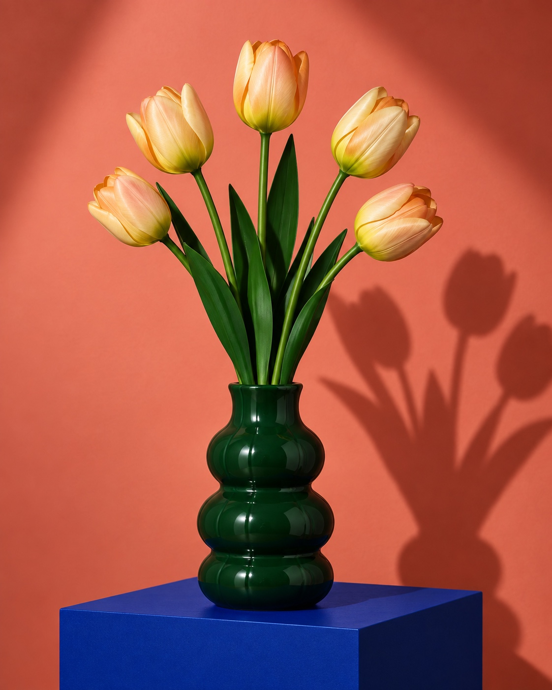 Champagne Peach Five Head Artificial Tulip Bunch 5