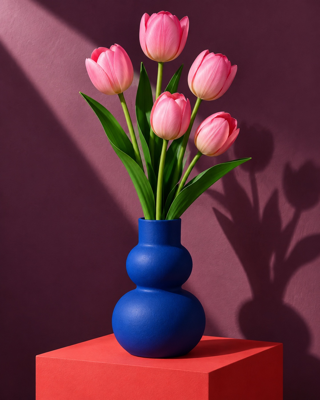 Pink Five Head Artificial Tulip Bunch 5