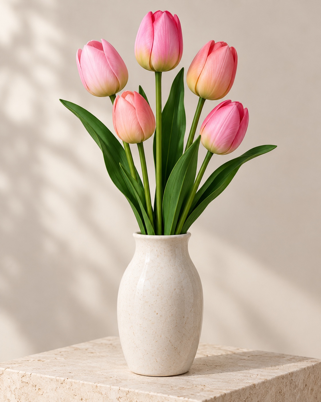 Pink Five Head Artificial Tulip Bunch 2