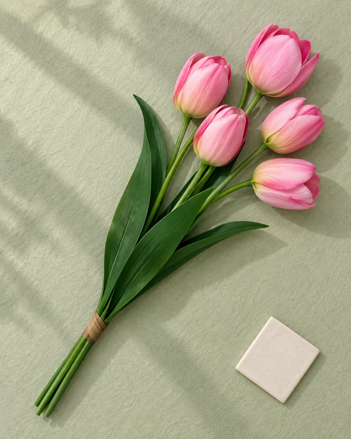 Pink Five Head Artificial Tulip Bunch 4