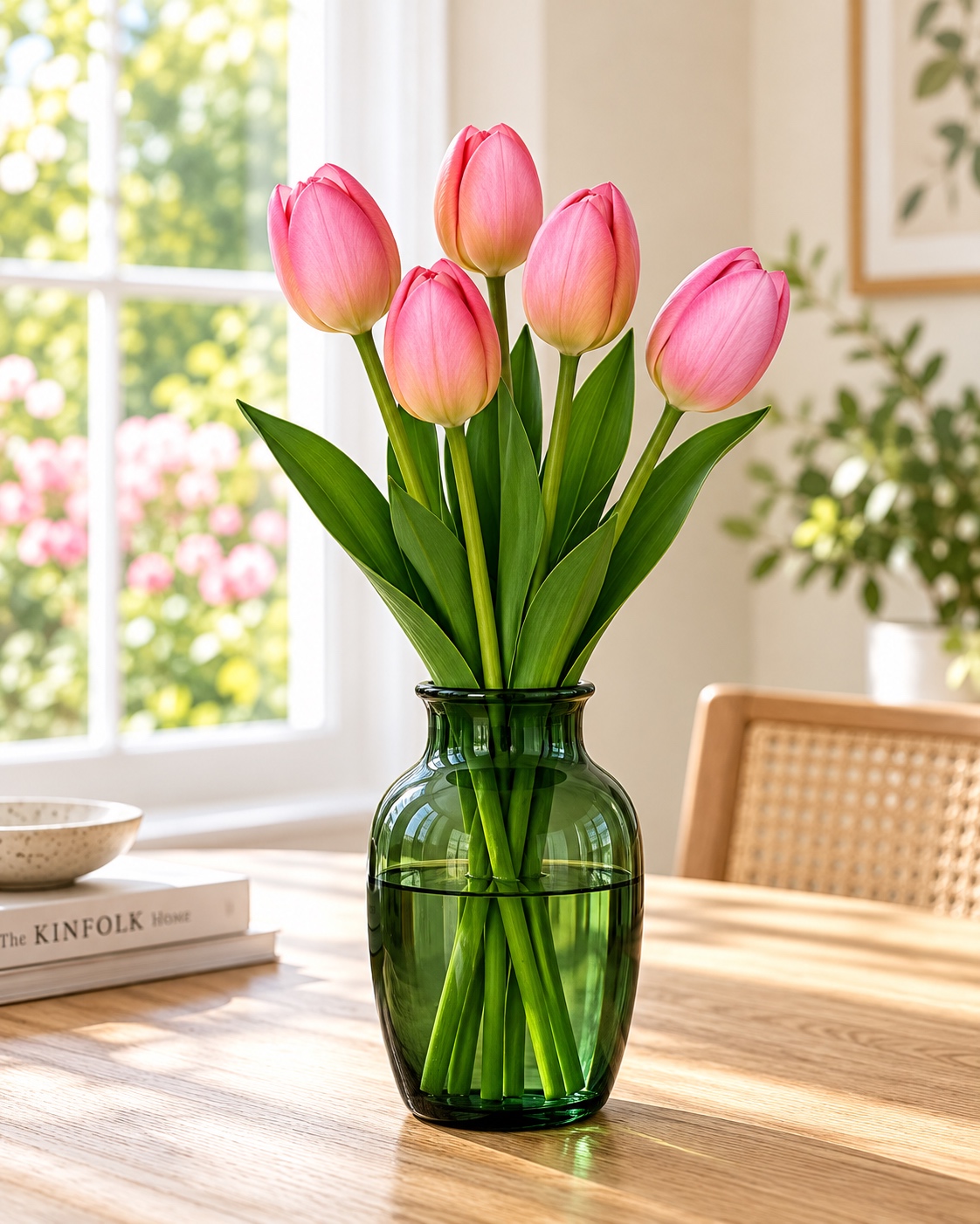 Pink Five Head Artificial Tulip Bunch 3