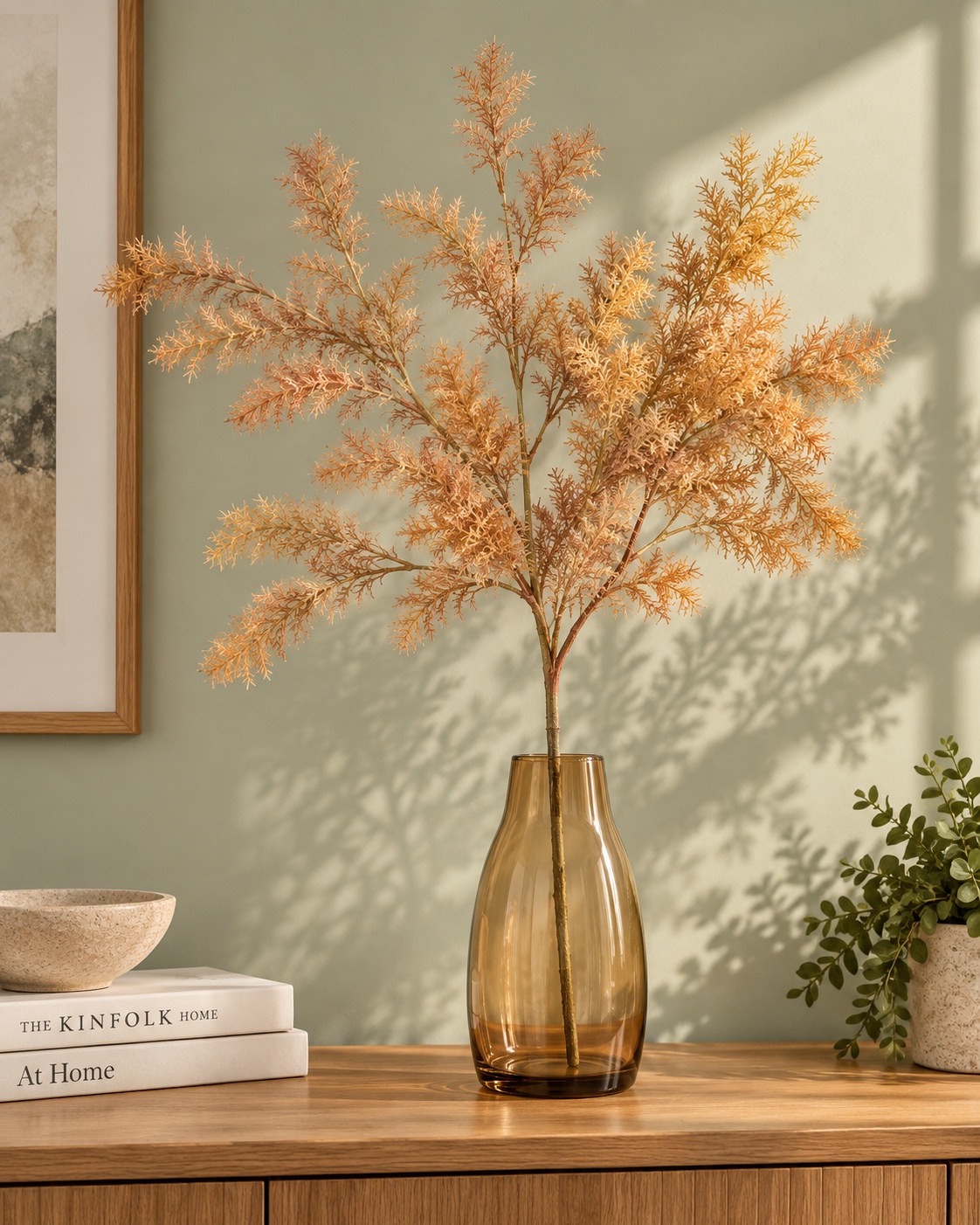 Peach Orange Artificial Branching Foliage Spray 3