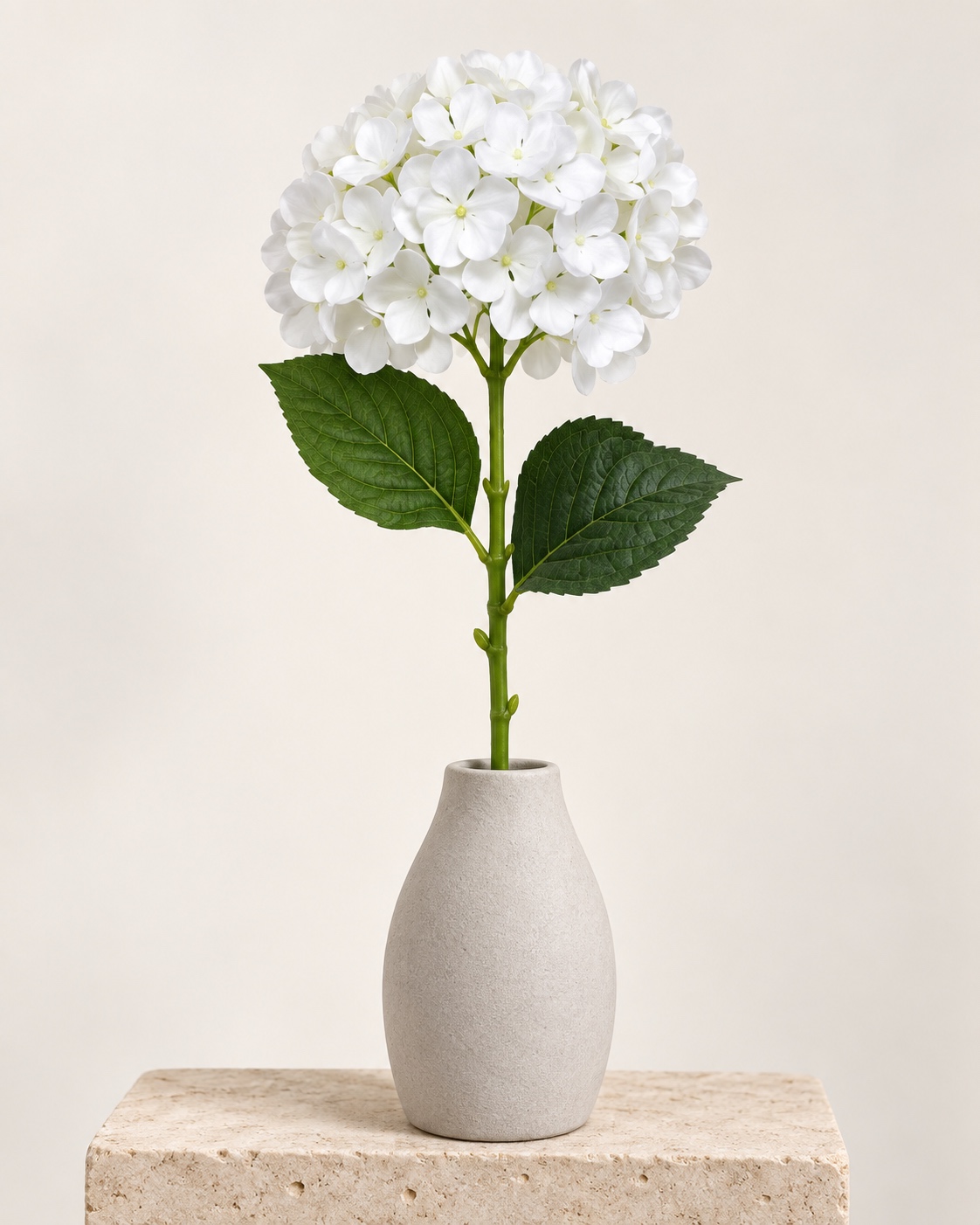 White Artificial Hydrangea Stem with Green Leaves 4