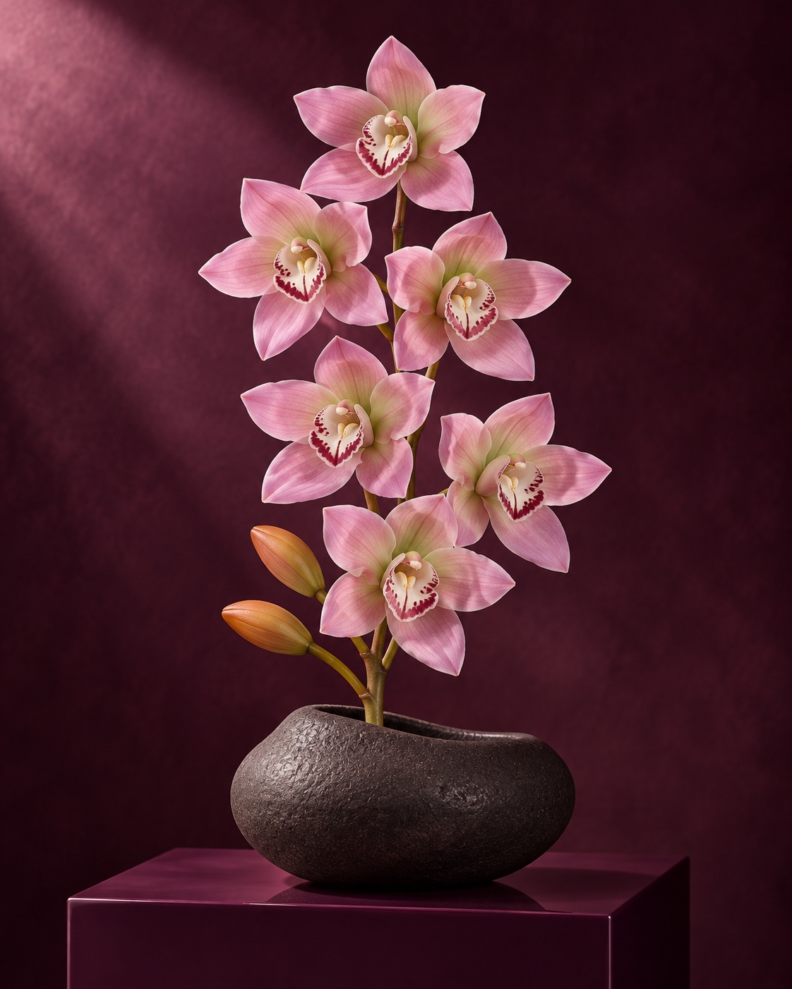 Pink Artificial Seven Head Orchid Spray with Fruit Buds 3