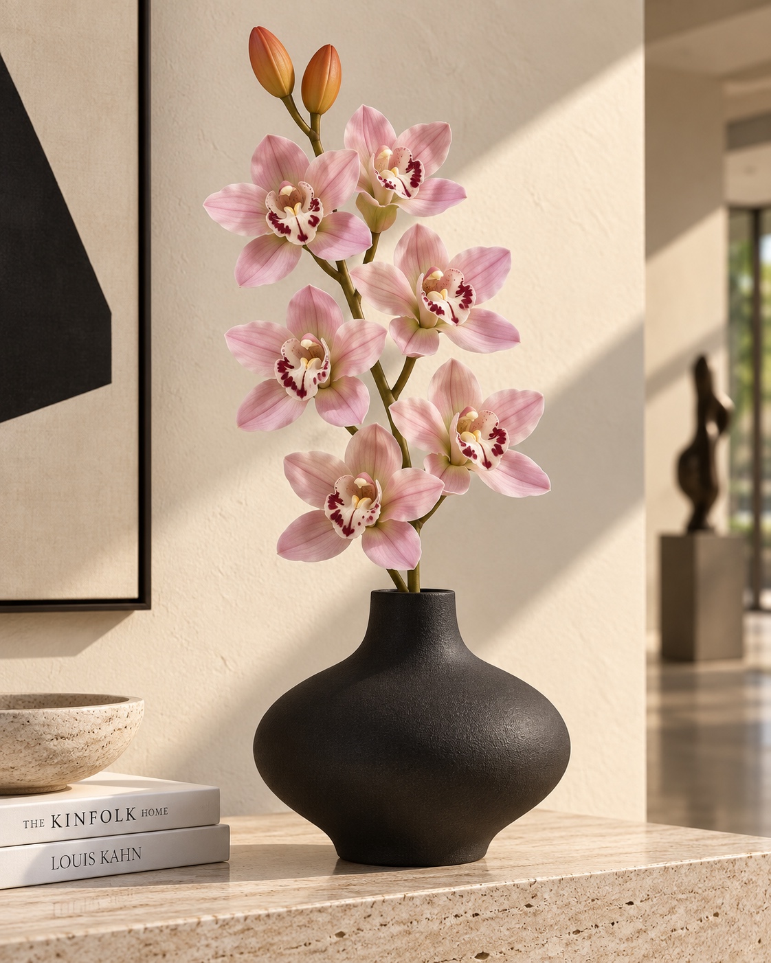 Pink Artificial Seven Head Orchid Spray with Fruit Buds 4
