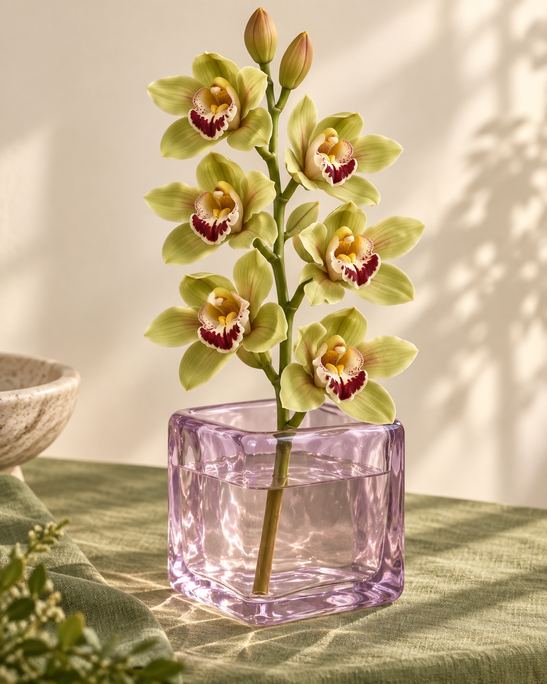 Green Artificial Seven Head Orchid Spray with Fruit Buds 2