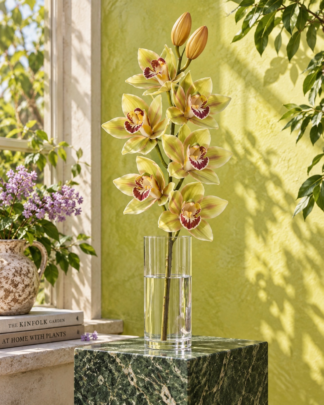 Green Artificial Seven Head Orchid Spray with Fruit Buds 3