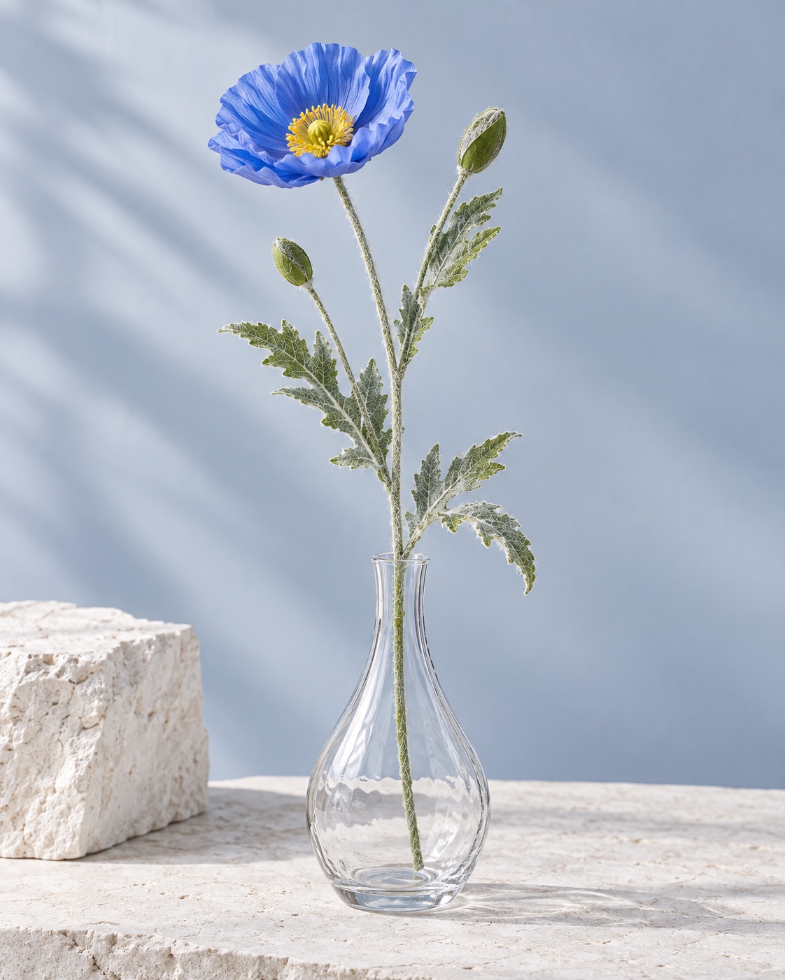 Blue Artificial Poppy Stem with Textured Foliage 5