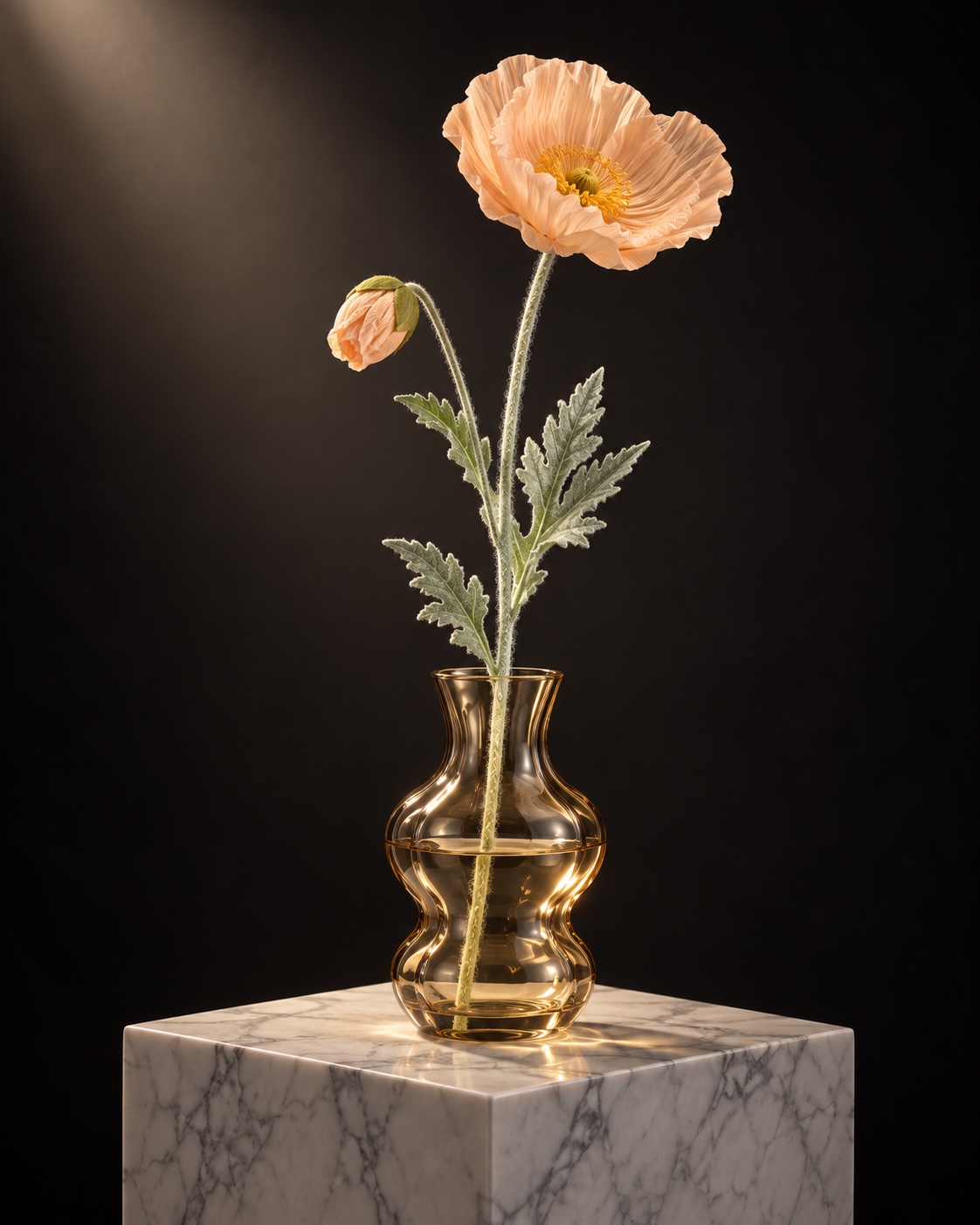 Peach Artificial Poppy Stem with Textured Foliage 4