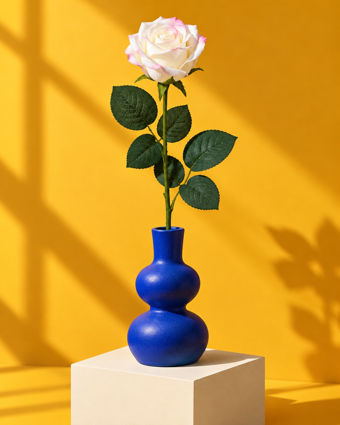 White Artificial Rose with Pink-Tipped Petals 4