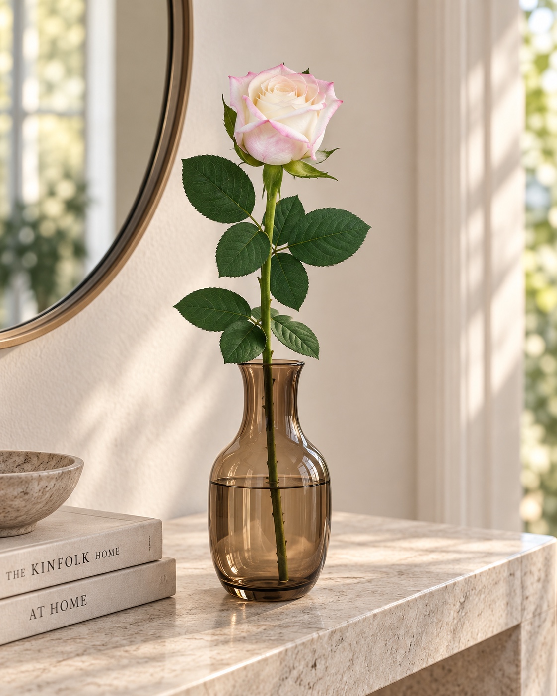 White Artificial Rose with Pink-Tipped Petals 2
