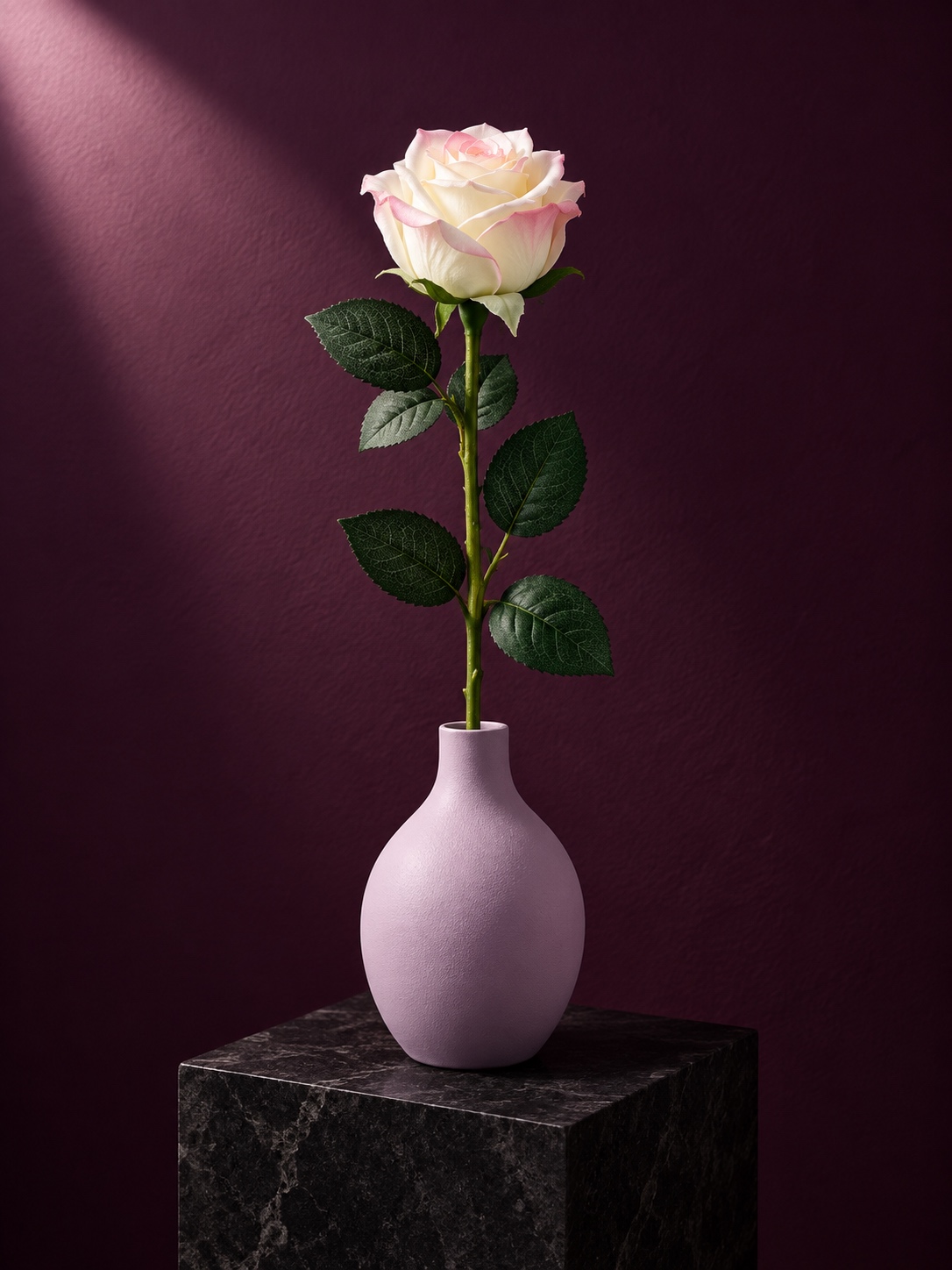White Artificial Rose with Pink-Tipped Petals 3