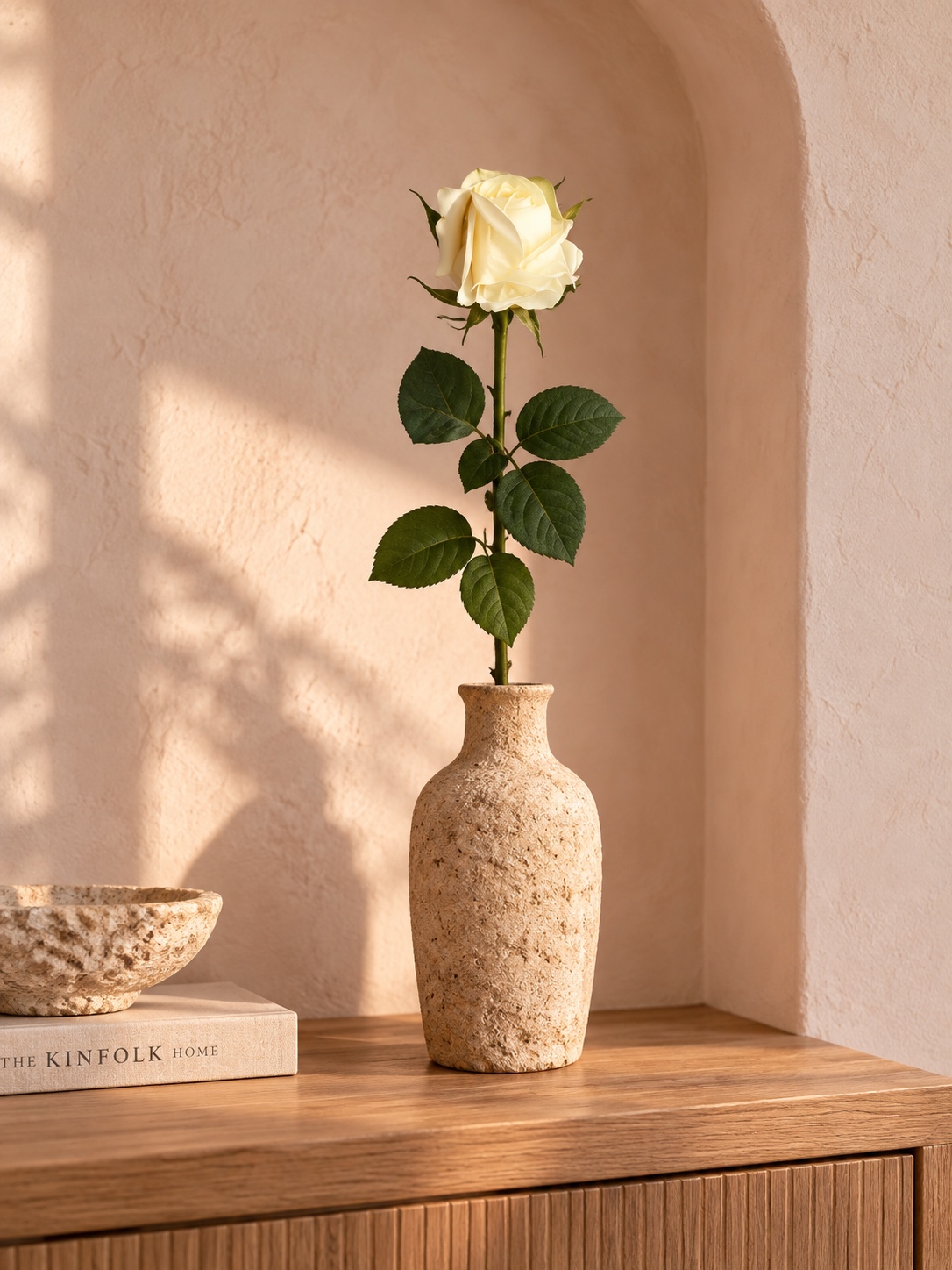 Cream and Yellow Artificial Long Stem Rose 3