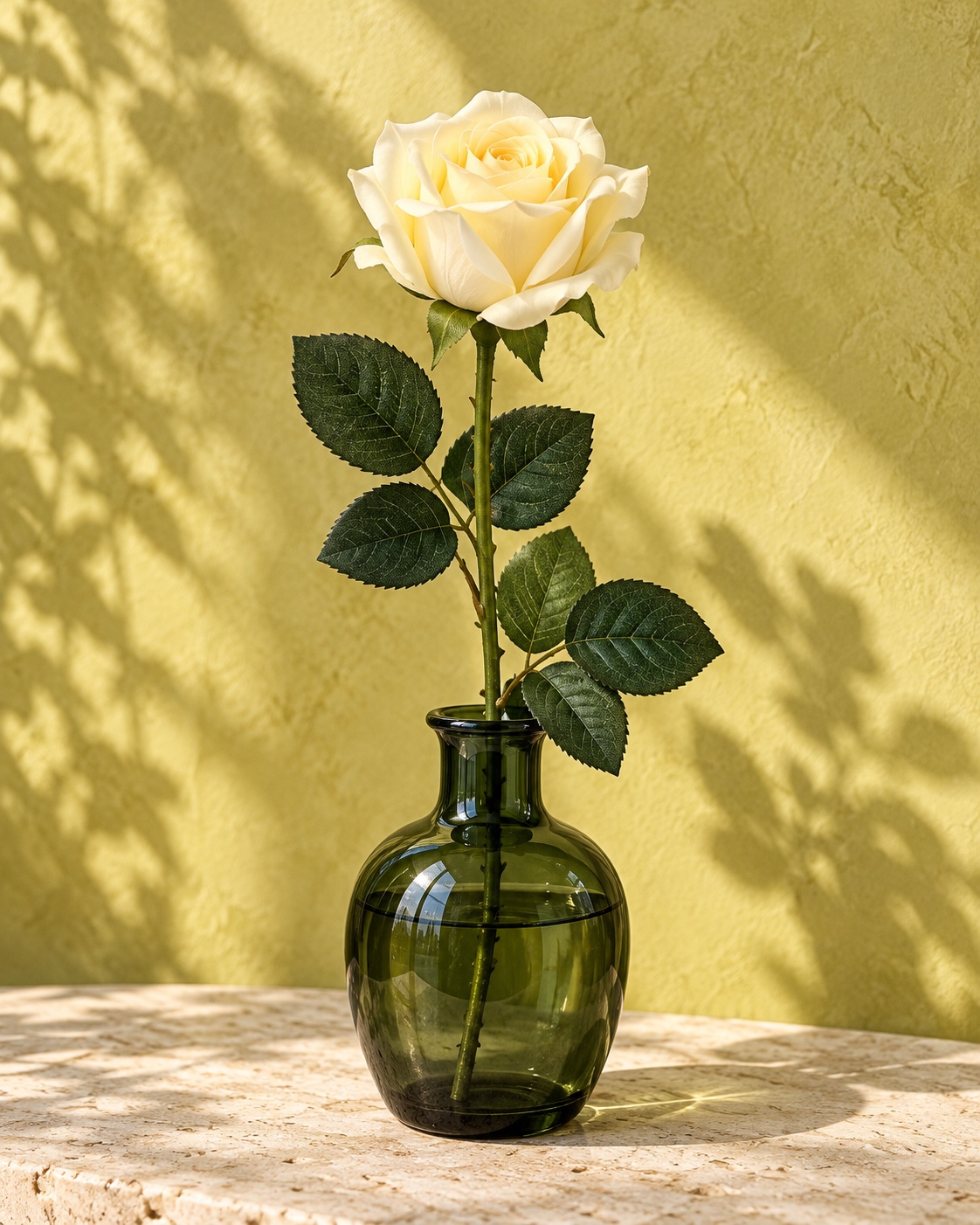 Cream and Yellow Artificial Long Stem Rose 4