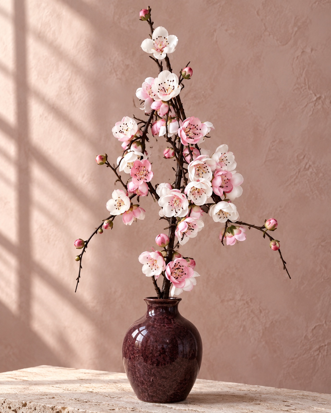 White and Pink Artificial Plum Blossom Branch 3