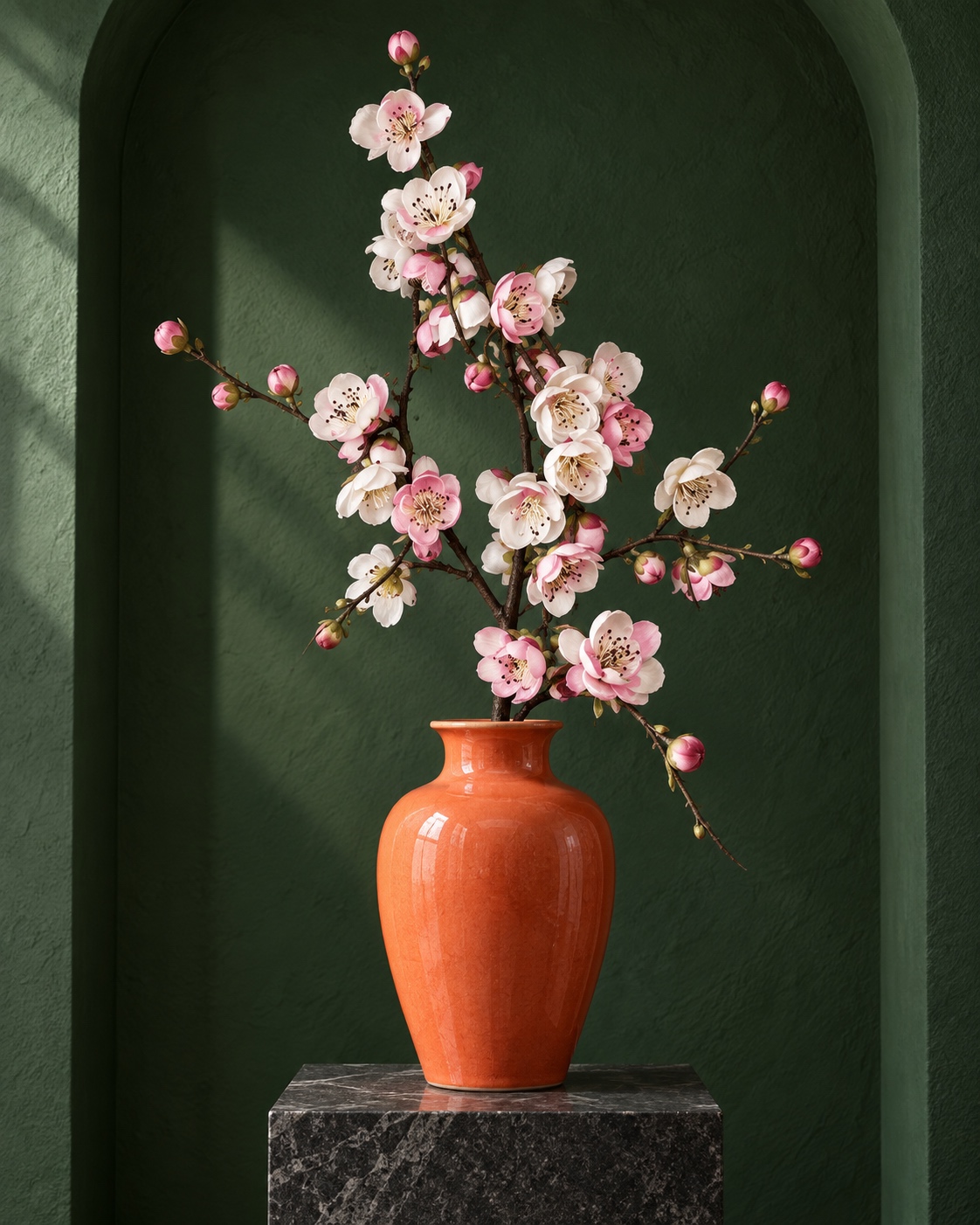 White and Pink Artificial Plum Blossom Branch 4