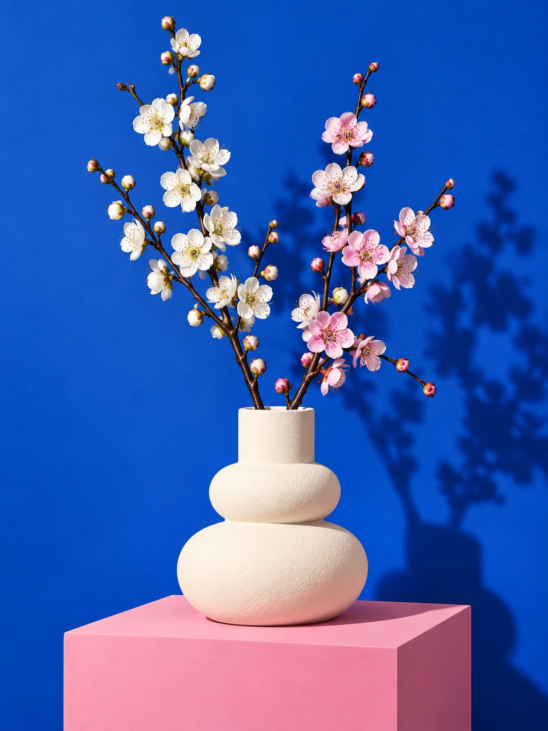 White and Pink Artificial Plum Blossom Branch 2