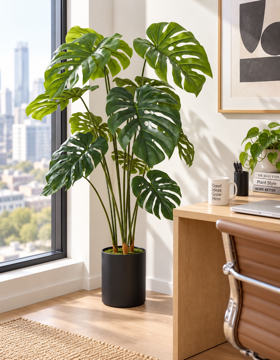 Artificial Monstera Floor Plant with Split Leaves 4