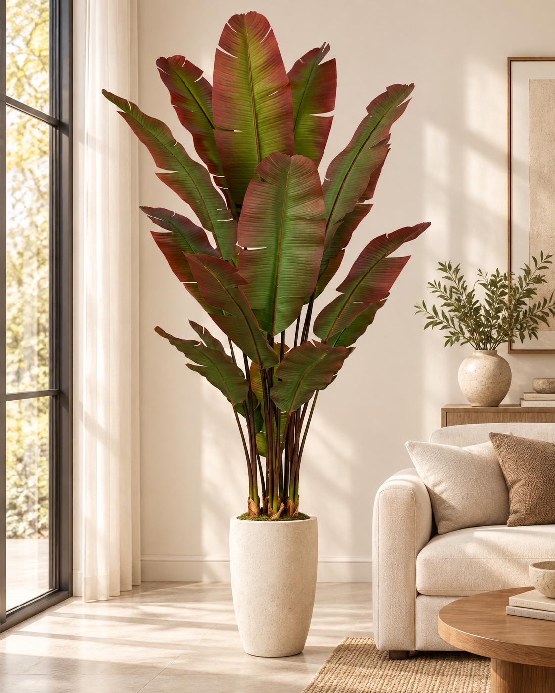 Artificial Bird of Paradise Palm Tree with Red-Green Leaves, 2.1 m 2