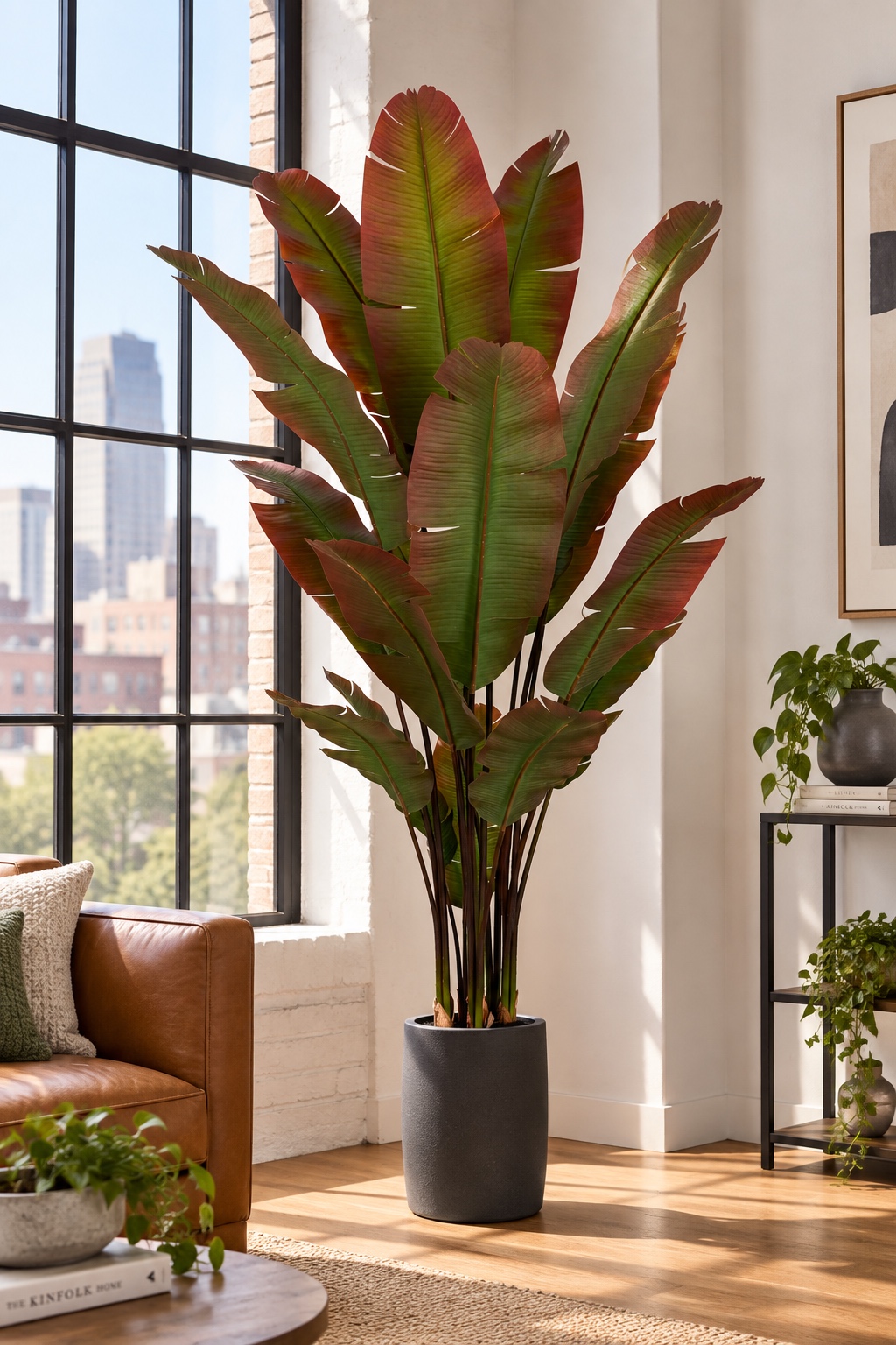 Artificial Bird of Paradise Palm Tree with Red-Green Leaves, 2.1 m 3