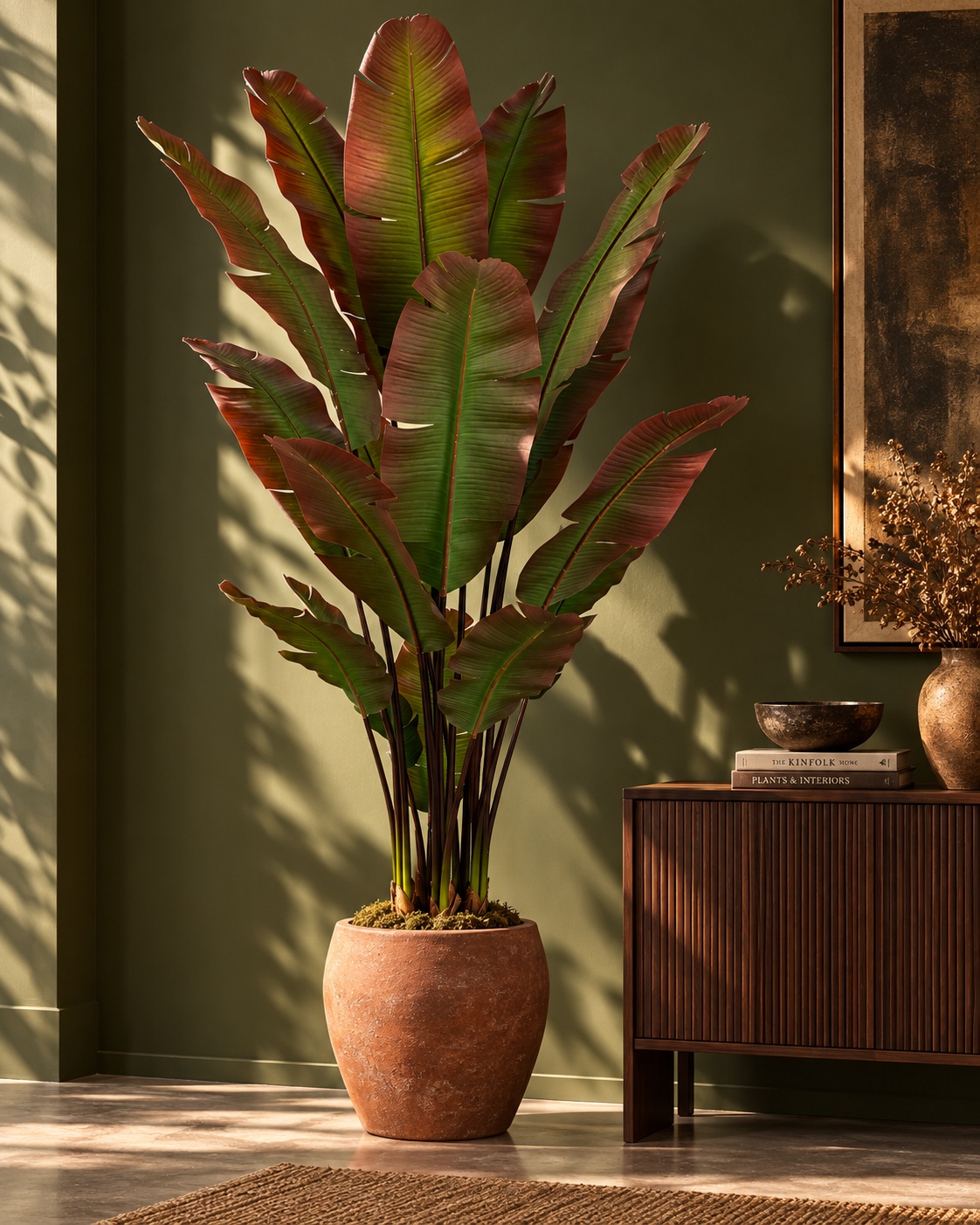 Artificial Bird of Paradise Palm Tree with Red-Green Leaves, 2.1 m
