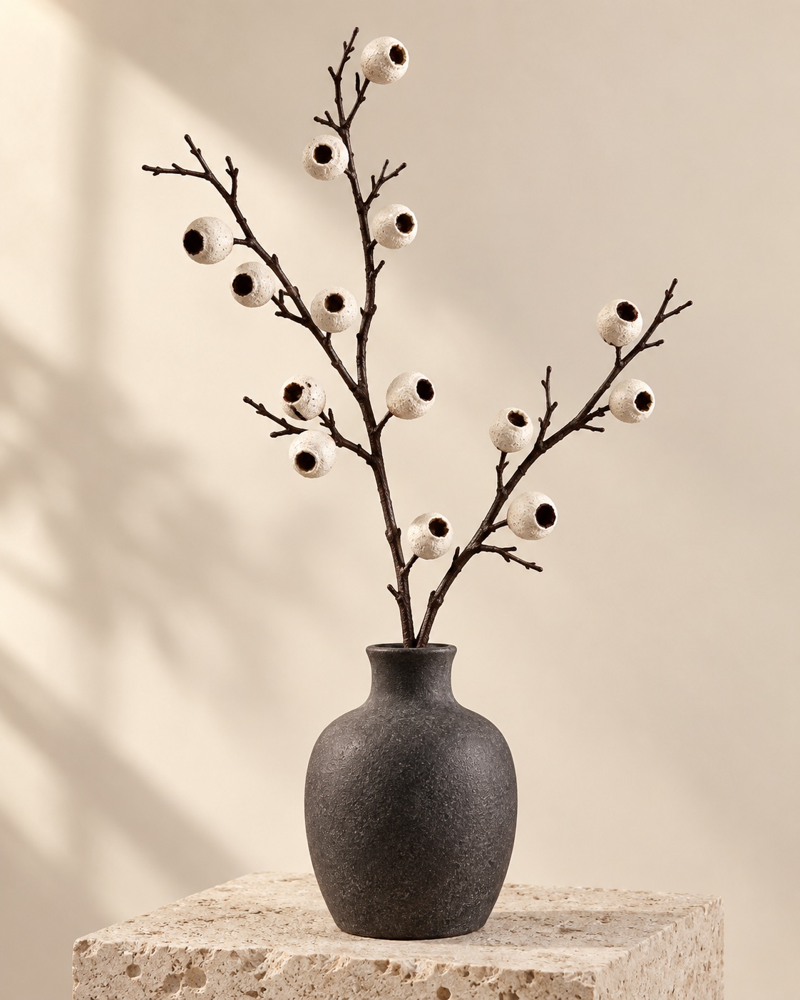 White Artificial Hawthorn Berry Branch 4