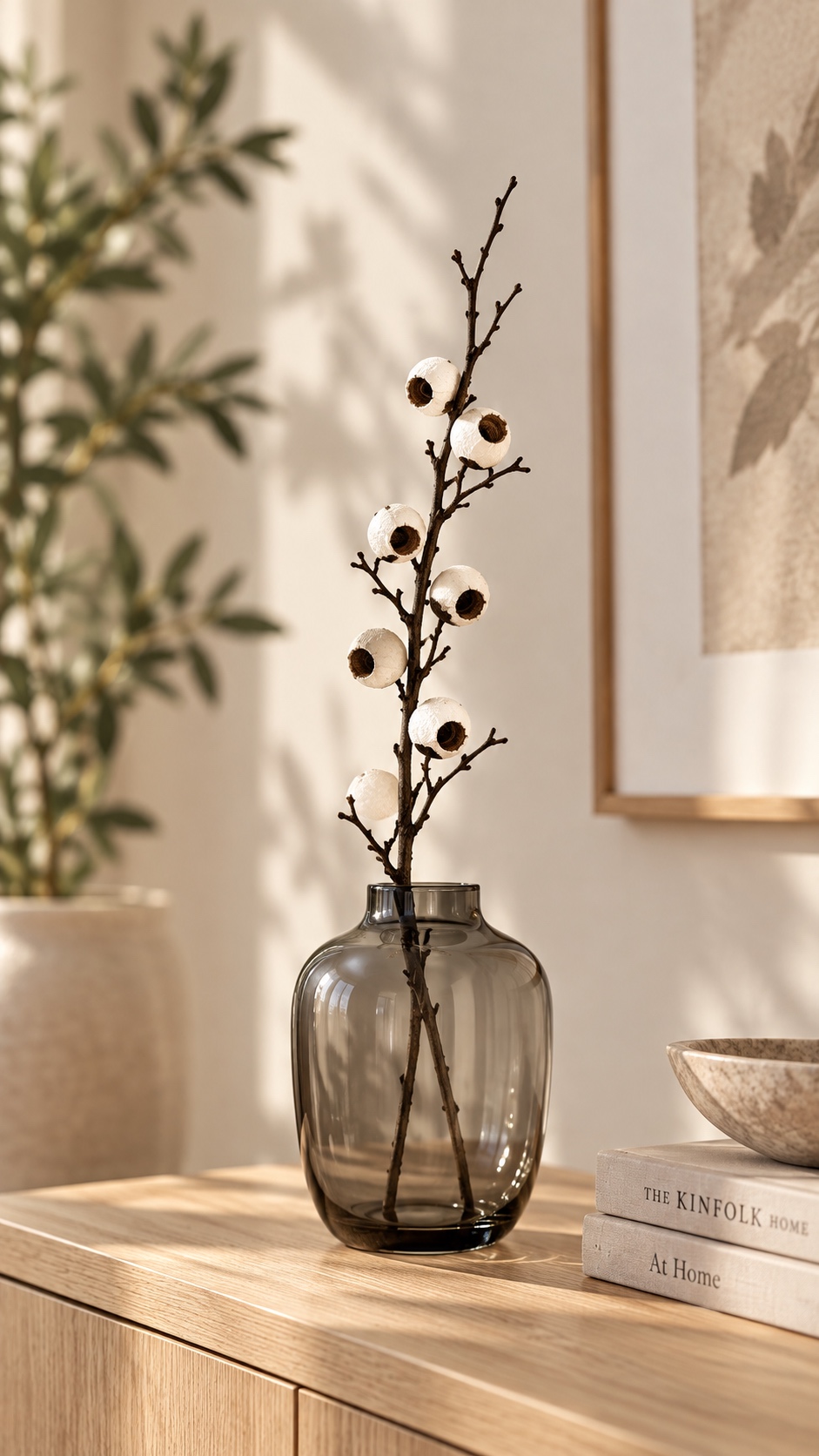 White Artificial Hawthorn Berry Branch 3