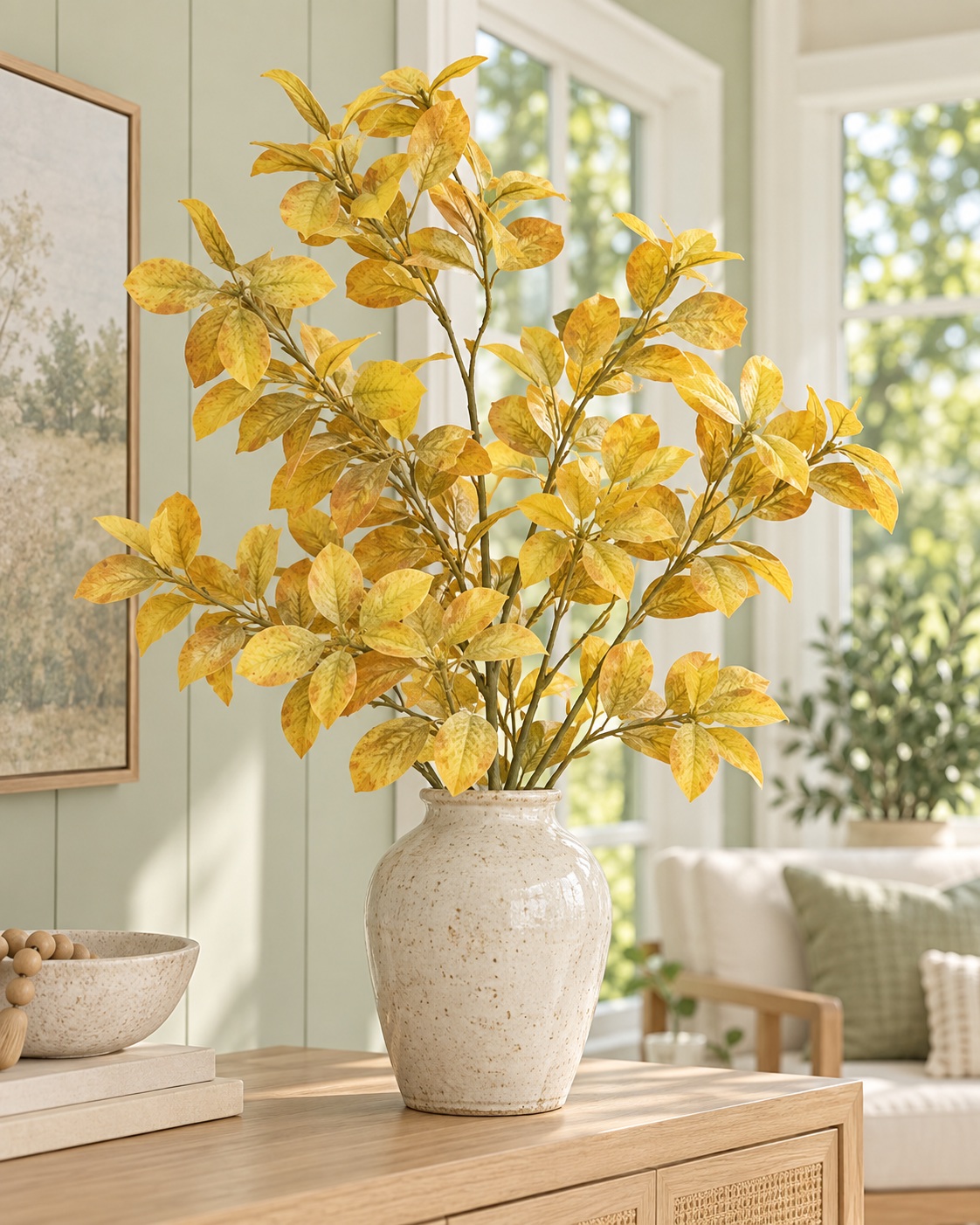 Artificial Yellow Ficus Leaf Branch 4