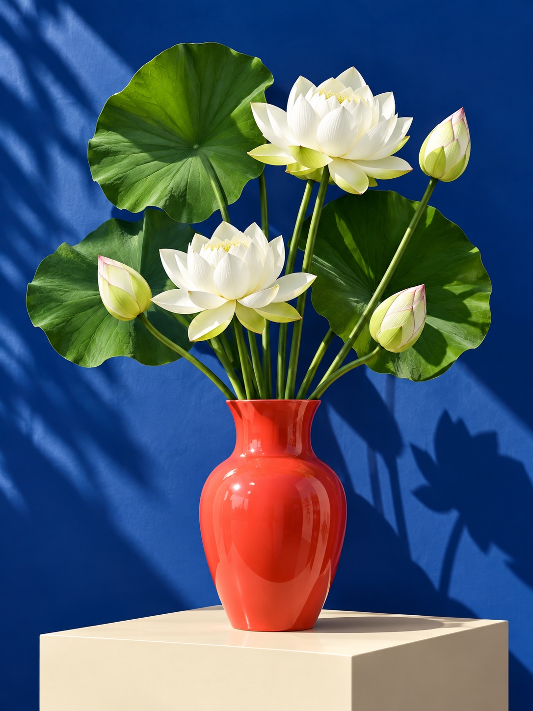 White Artificial Lotus Flower Arrangement with Green Leaves 2