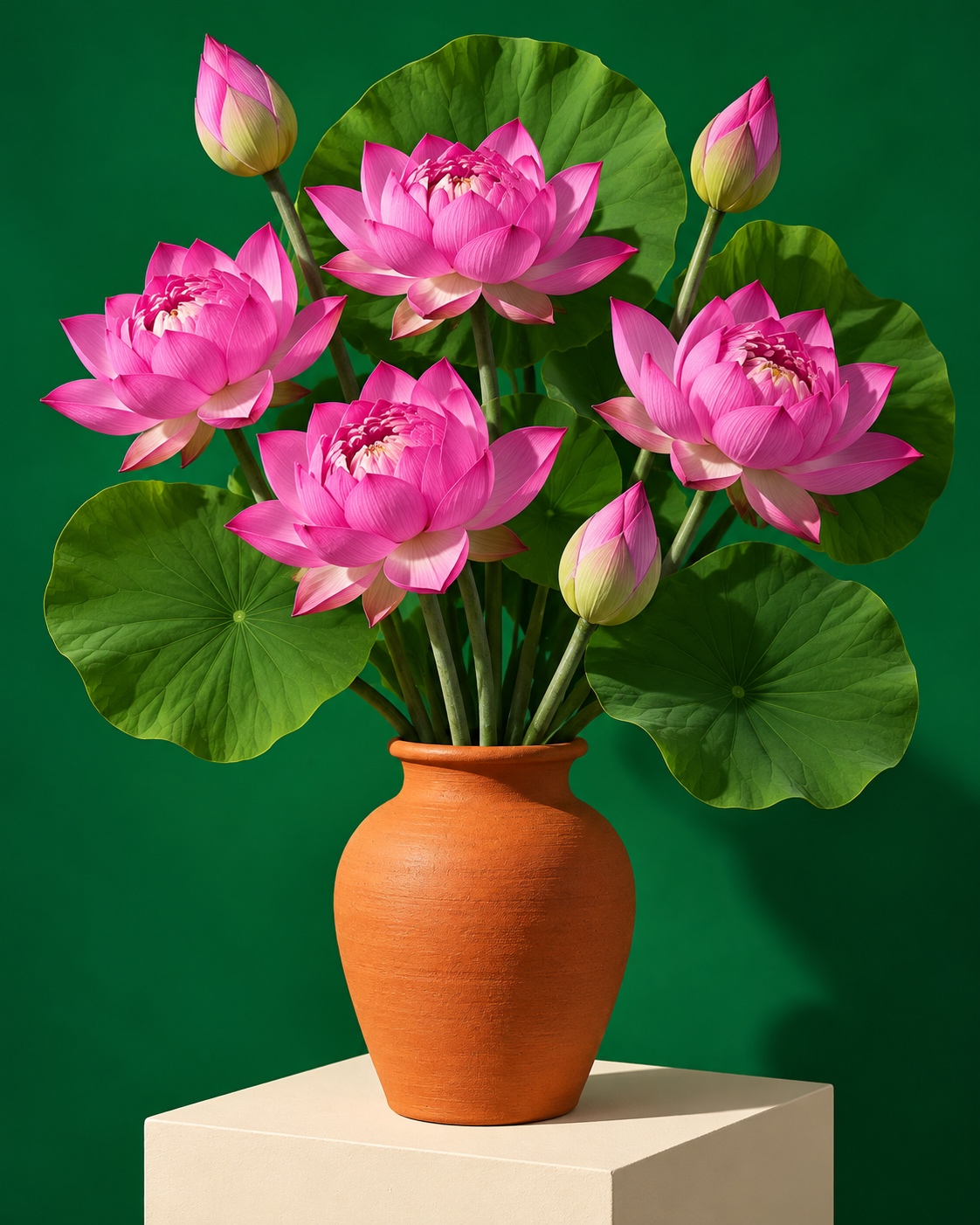 Pink Artificial Lotus Flower Arrangement with Green Leaves 4
