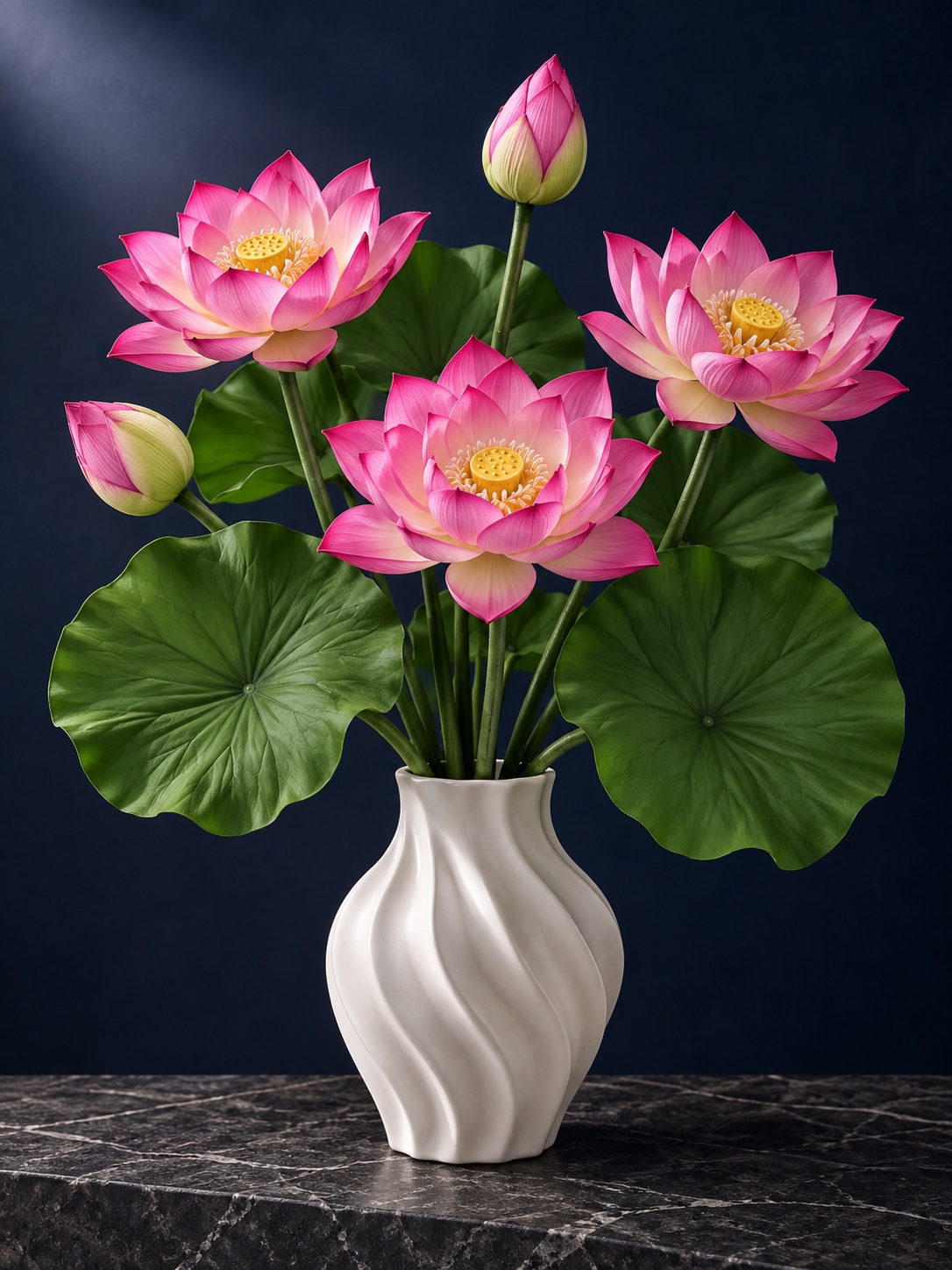 Pink Artificial Lotus Flower Arrangement with Green Leaves 5