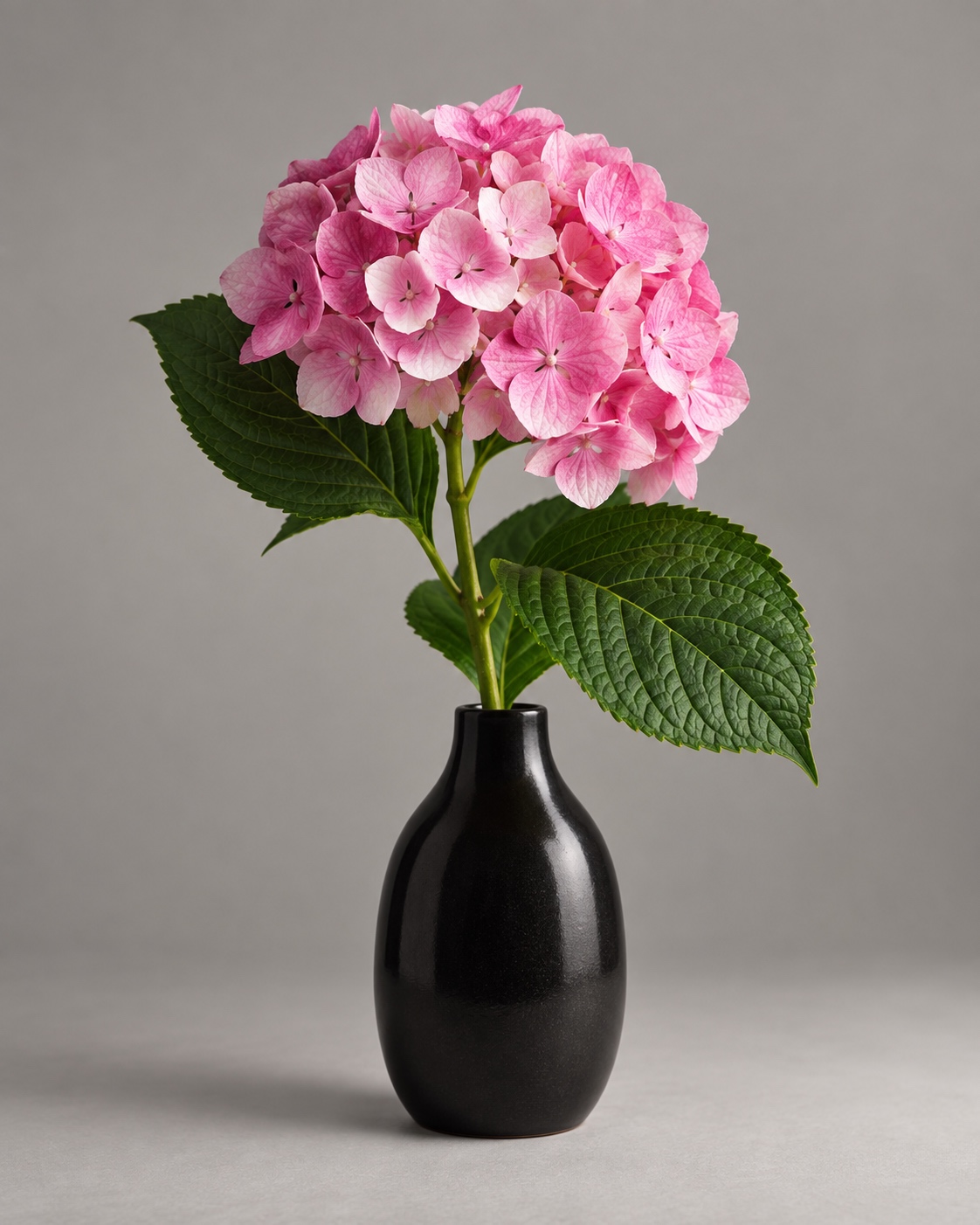 Dark Pink Artificial Hydrangea Stem with Green Leaves 3
