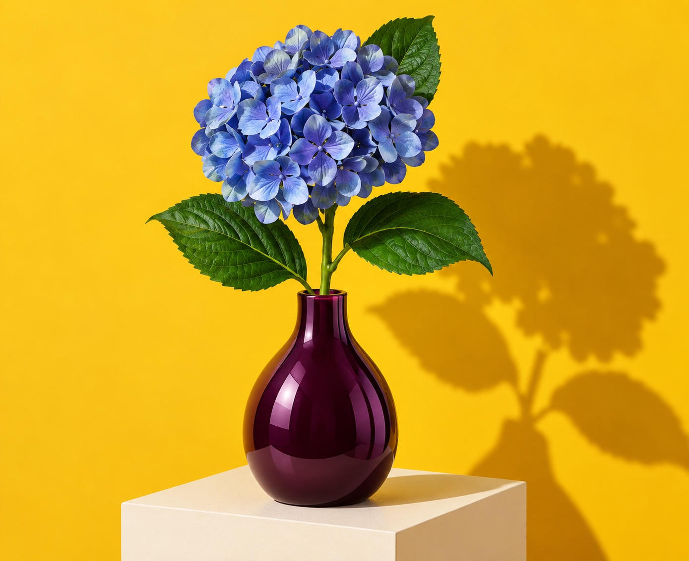Blue Artificial Hydrangea Stem with Green Leaves 3