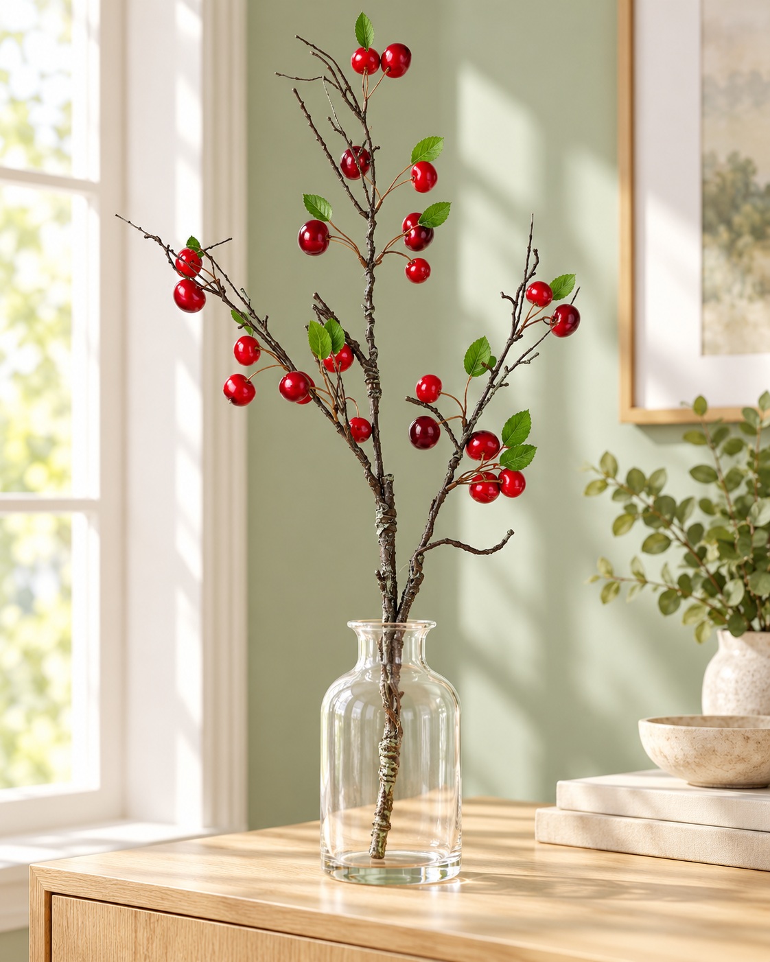 Artificial Red Berry Branch 4