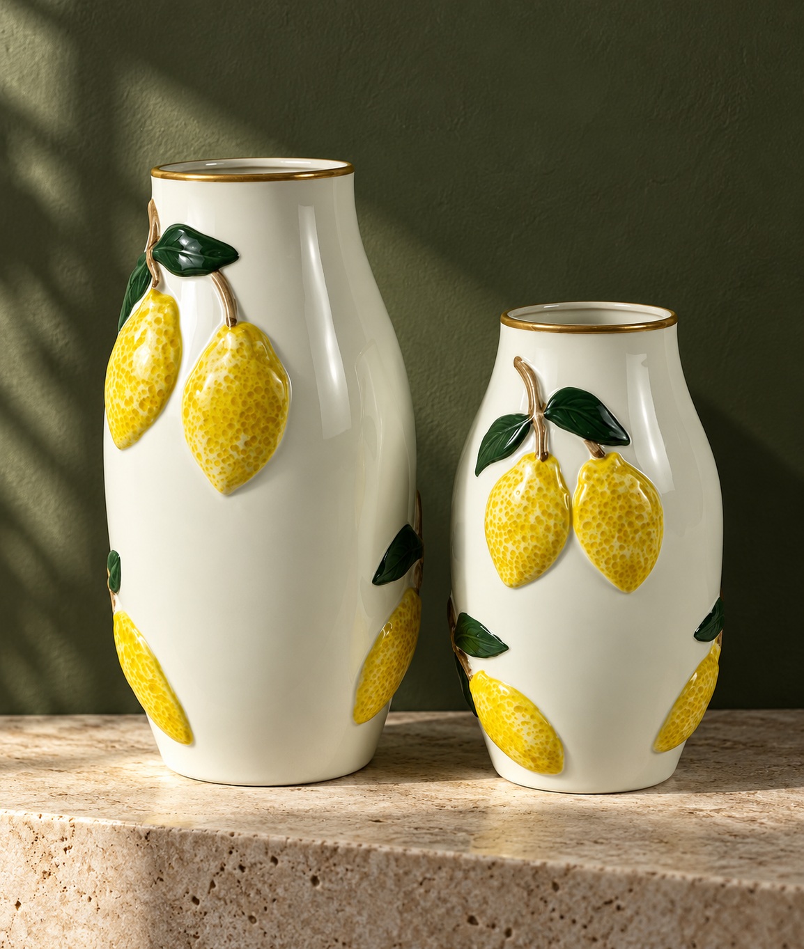 White Ceramic Lemon Vases with Raised Fruit Details (Small) 4