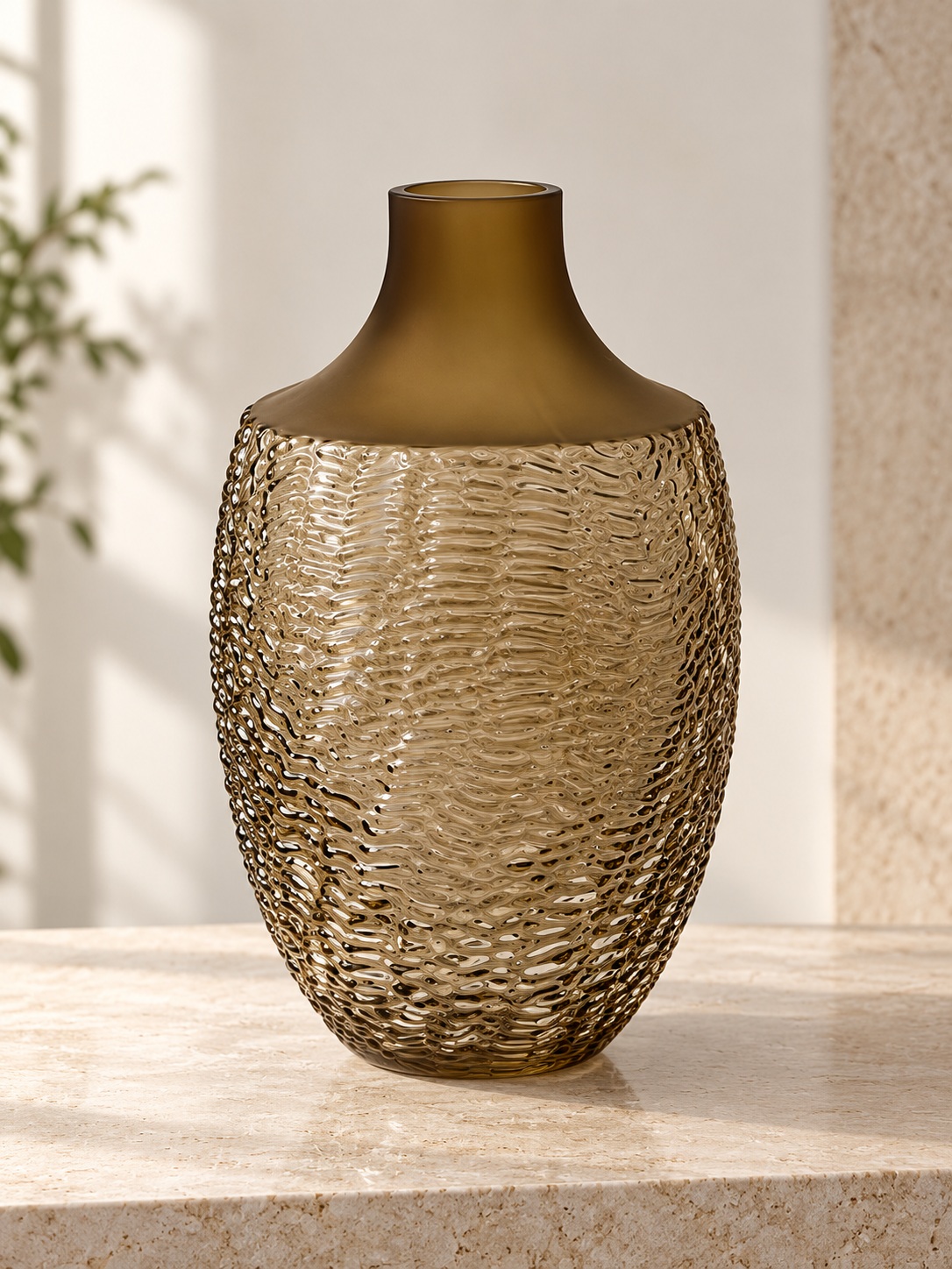 Tall Smoky Bronze Rippled Glass Vase - (5x28x17 cm) 4