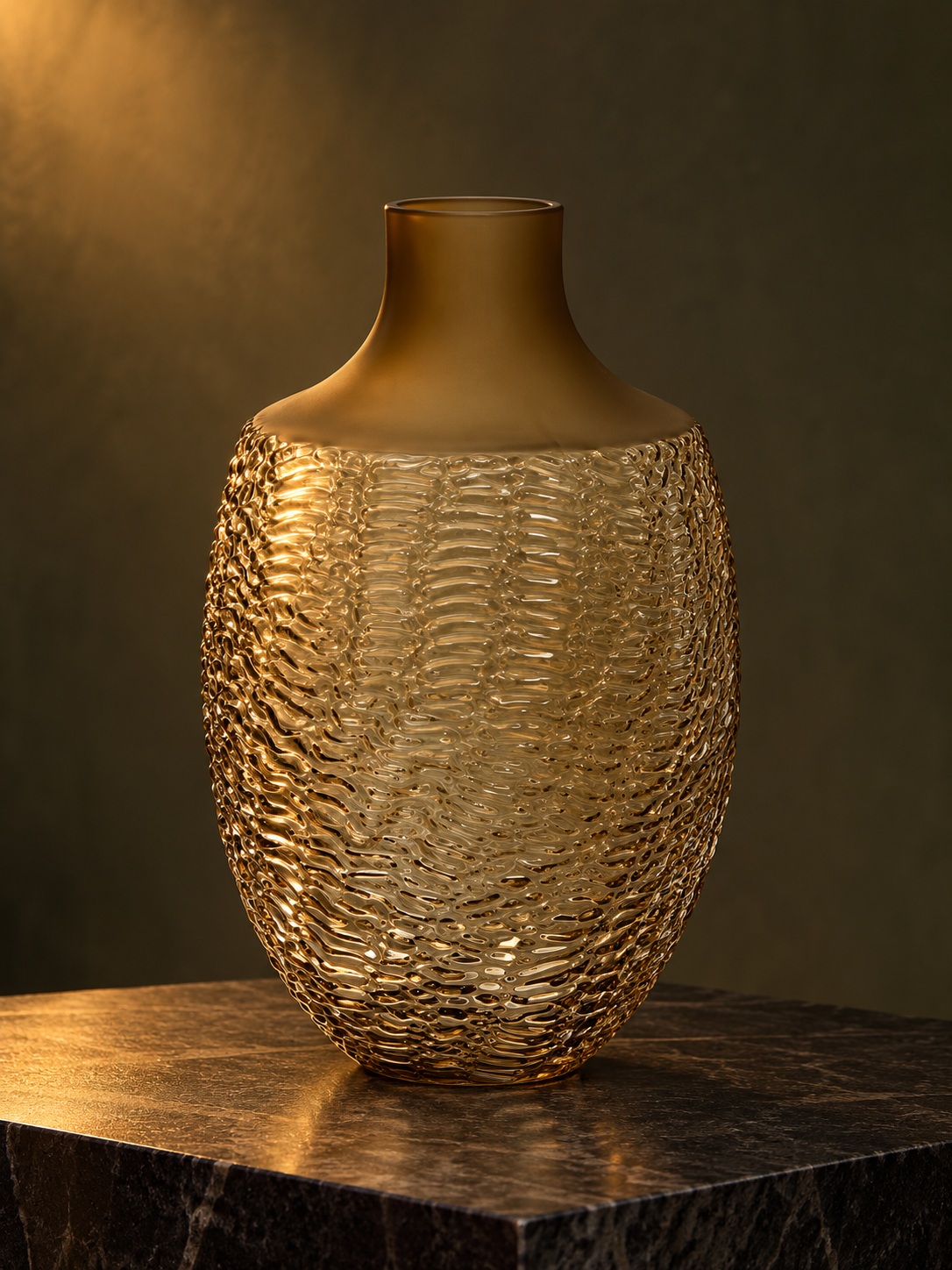 Tall Smoky Bronze Rippled Glass Vase - (5x28x17 cm) 2