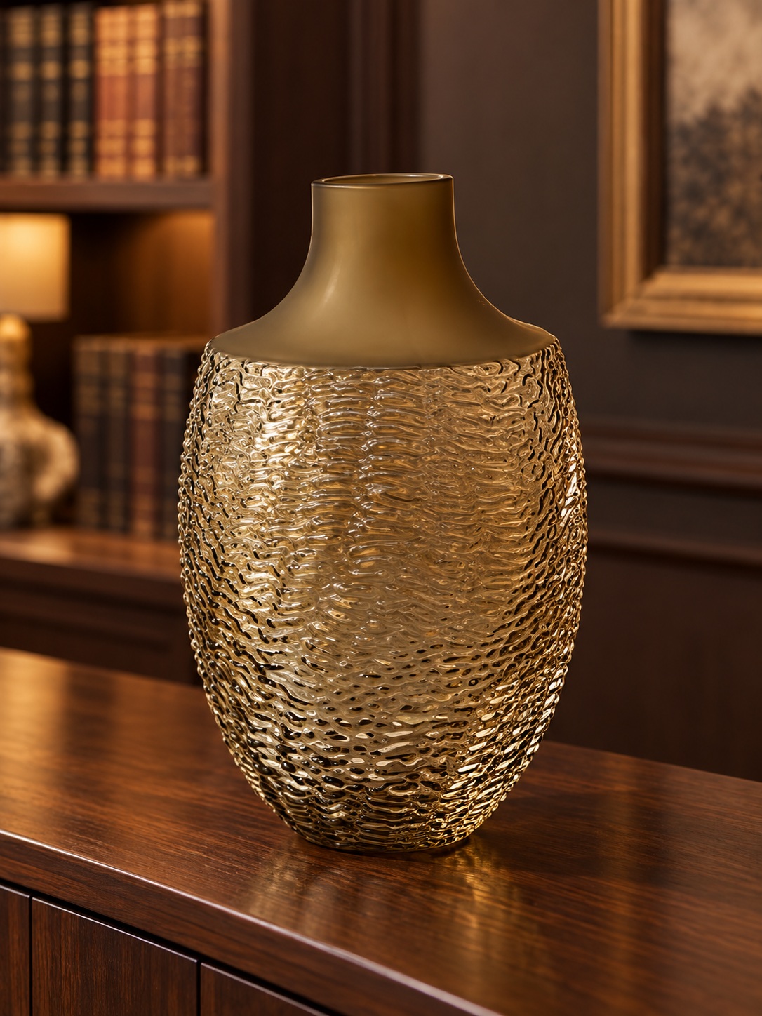 Tall Smoky Bronze Rippled Glass Vase - (5x28x17 cm) 3