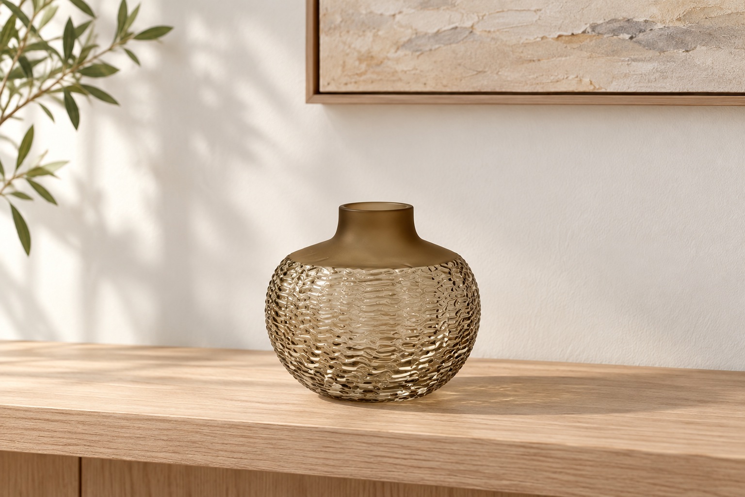 Smoky Bronze Rippled Glass Vase - (3x17x18 cm) 4