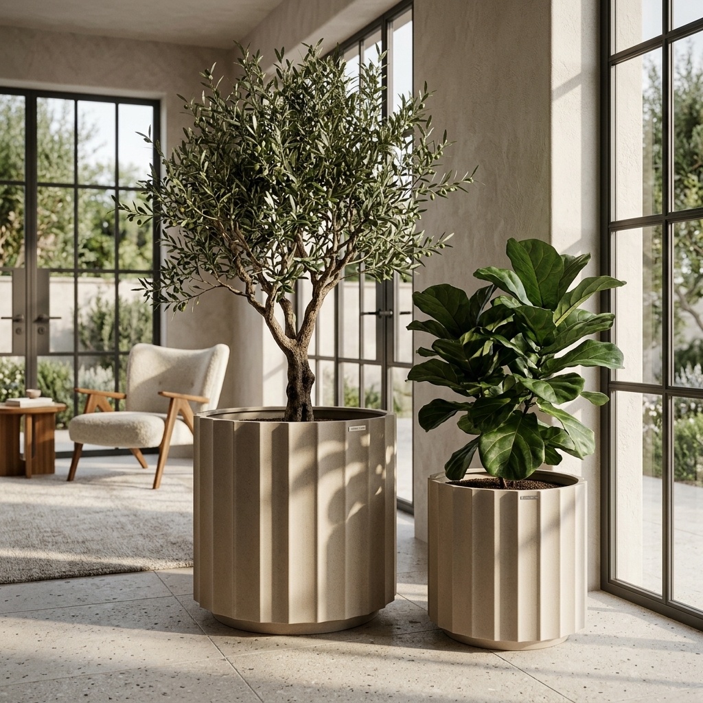 Fibre Pot Beige Set of 2